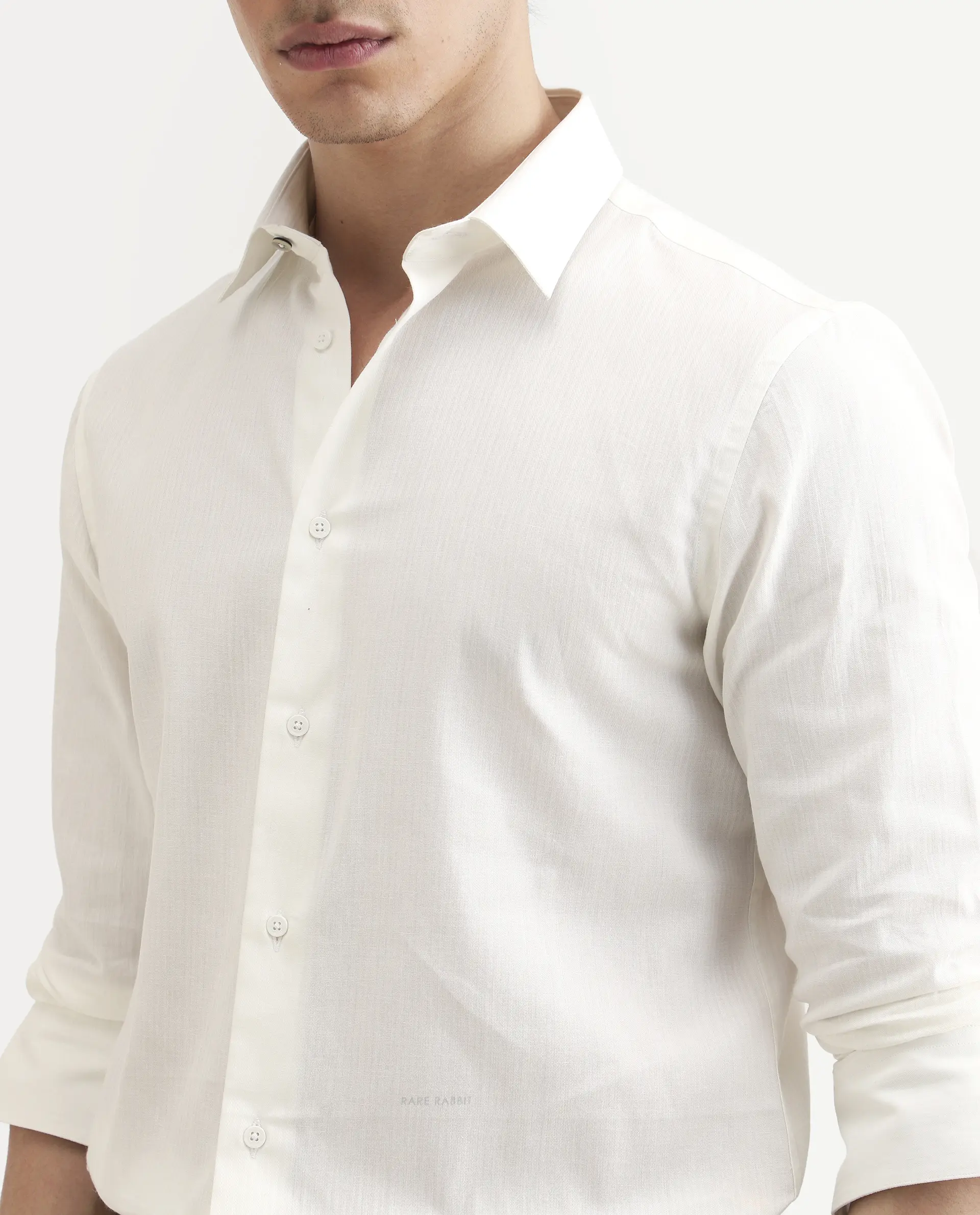 Rare Rabbit Men's Bellany White Cotton Fabric Full Sleeve Spread Collar Regular Fit Plain Shirt - Image 3