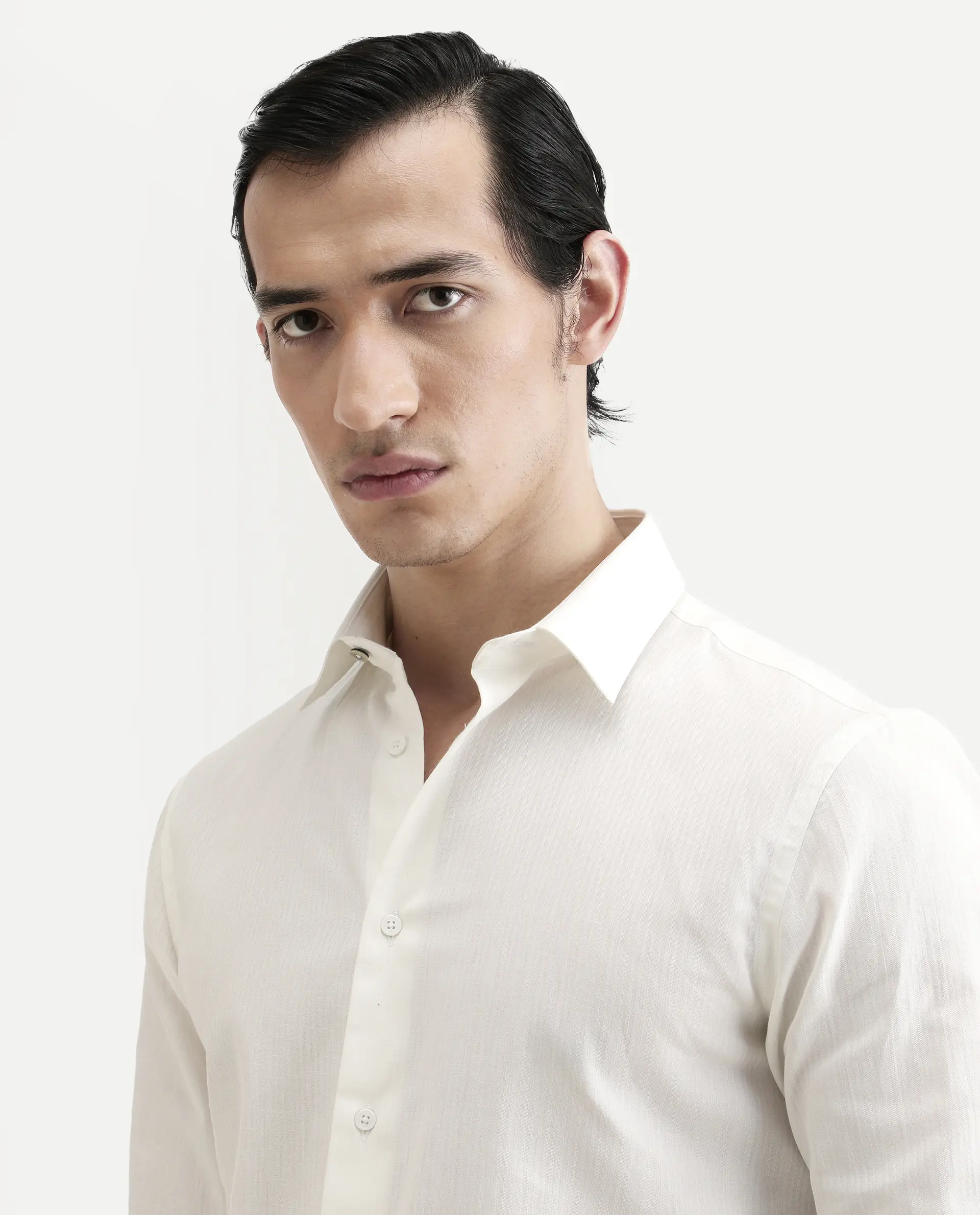 Rare Rabbit Men's Bellany White Cotton Fabric Full Sleeve Spread Collar Regular Fit Plain Shirt - Image 5