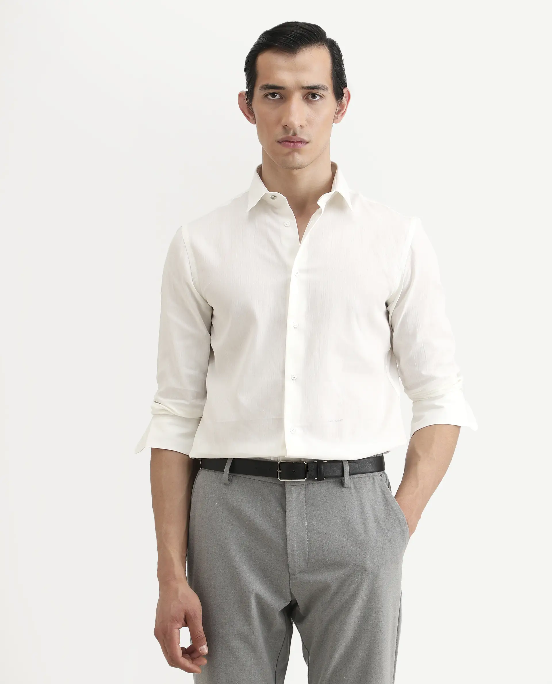 Rare Rabbit Men's Bellany White Cotton Fabric Full Sleeve Spread Collar Regular Fit Plain Shirt - Image 7