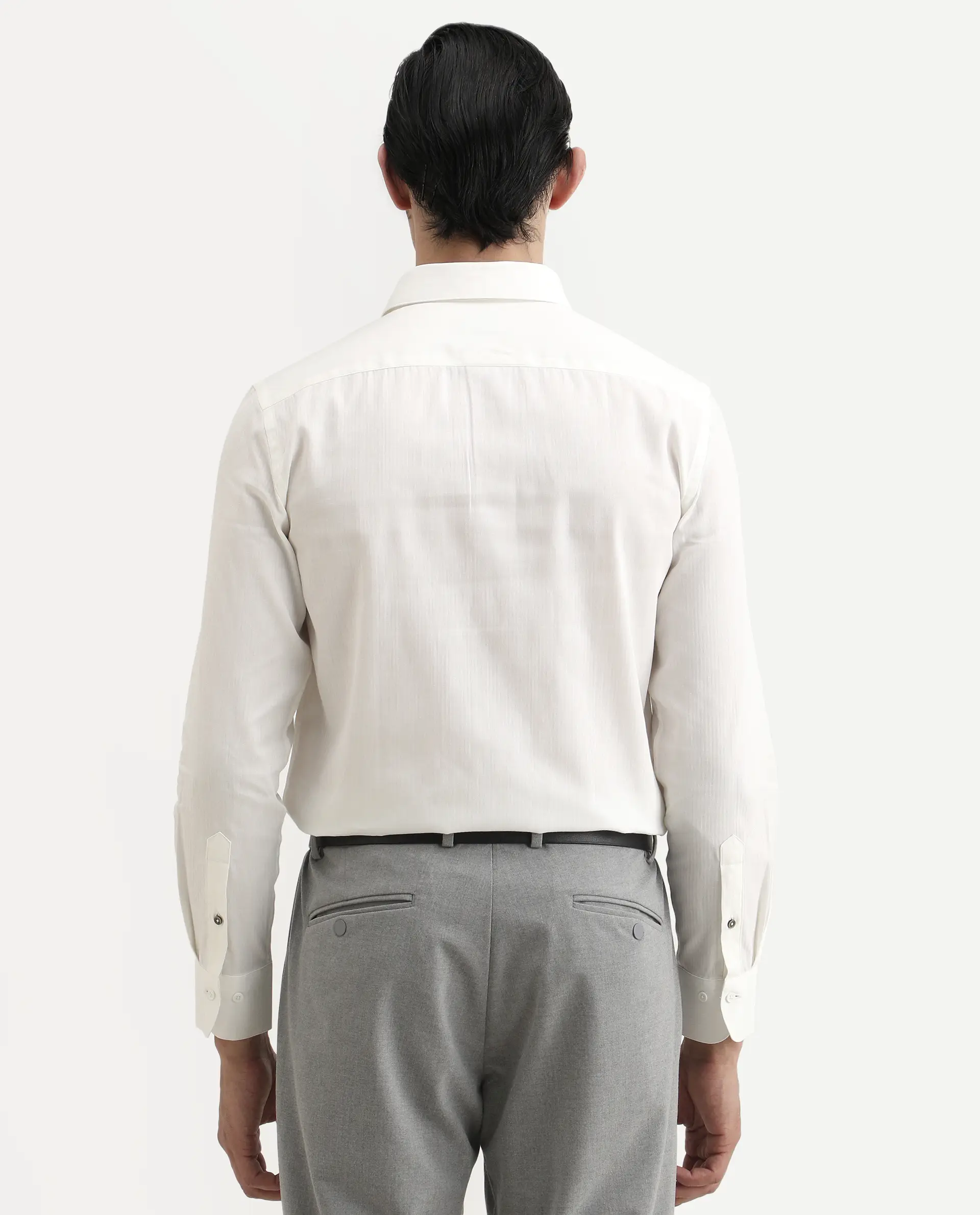 Rare Rabbit Men's Bellany White Cotton Fabric Full Sleeve Spread Collar Regular Fit Plain Shirt - Image 8