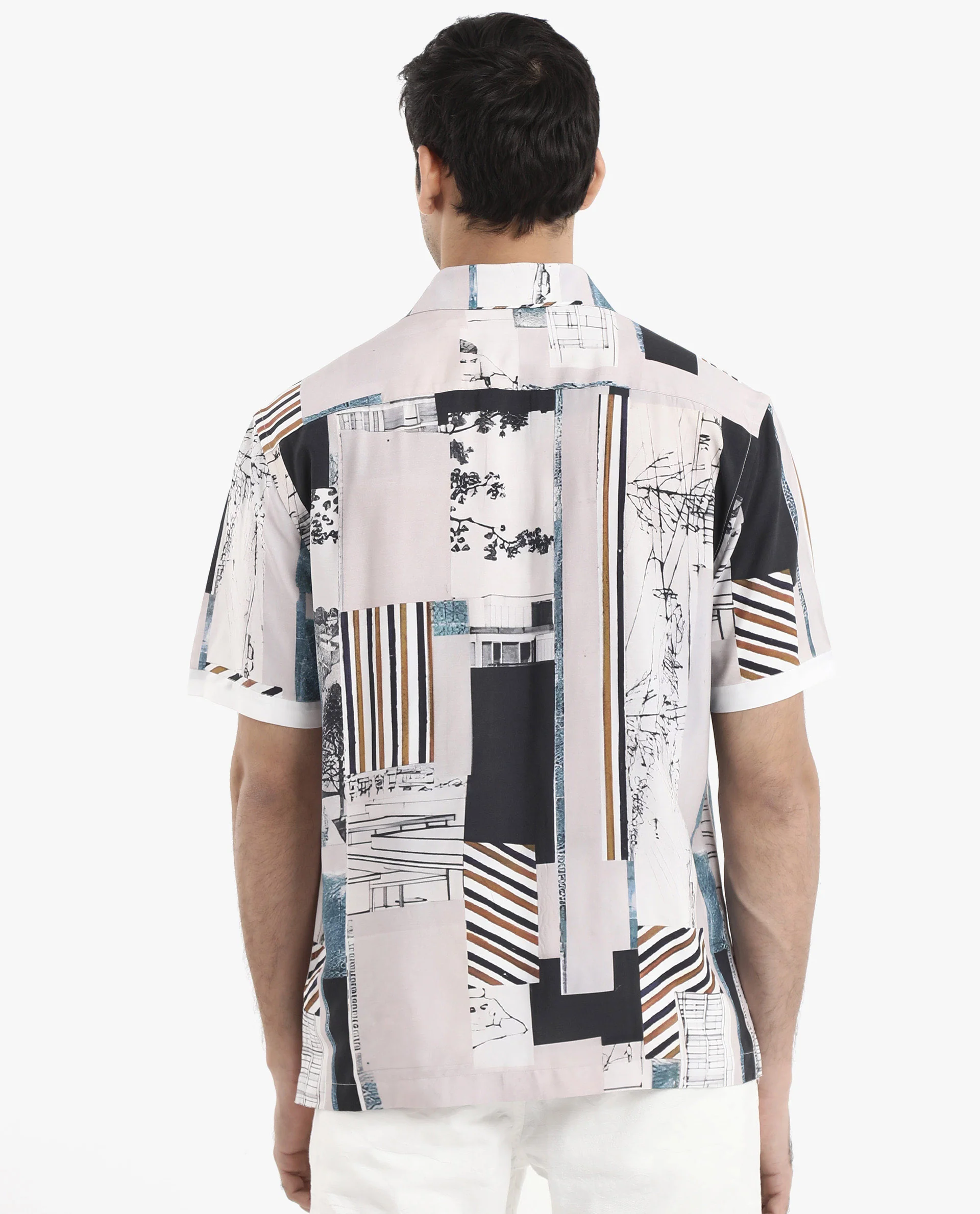 Rare Rabbit Men's Bellatrix White Viscose Abstract Print Boxy Fit Half Sleeve Collared Shirt - Image 7