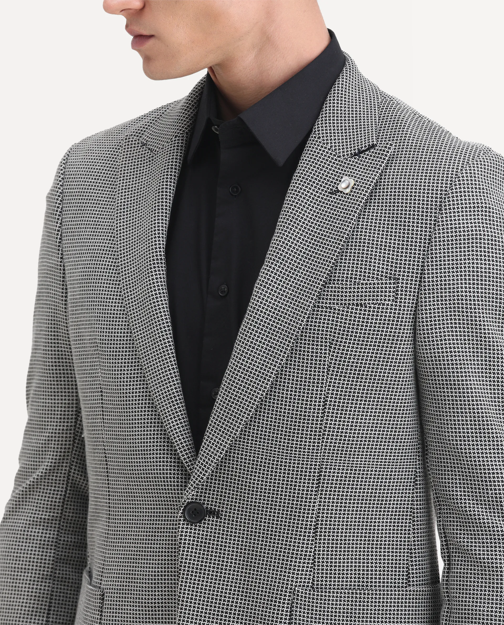 Rare Rabbit Men's Bellion Black Polyester Checked Print Tailored Fit Full Sleeve Lapel Neck Blazer - Image 3
