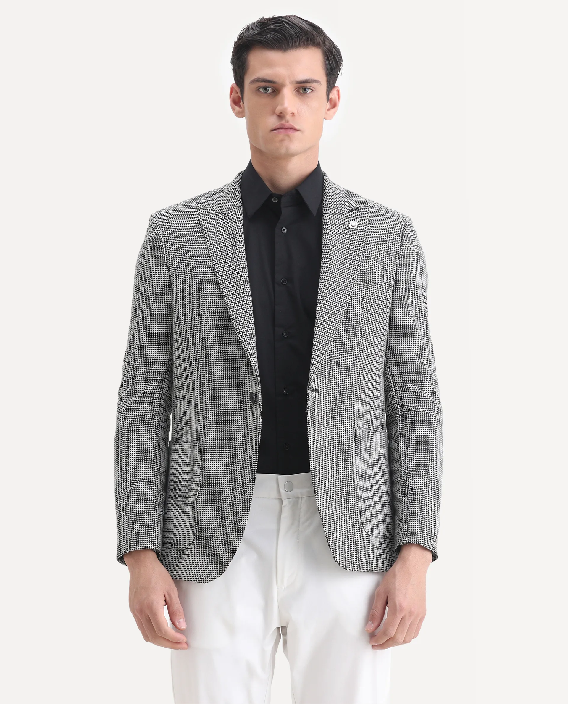 Rare Rabbit Men's Bellion Black Polyester Checked Print Tailored Fit Full Sleeve Lapel Neck Blazer - Image 4