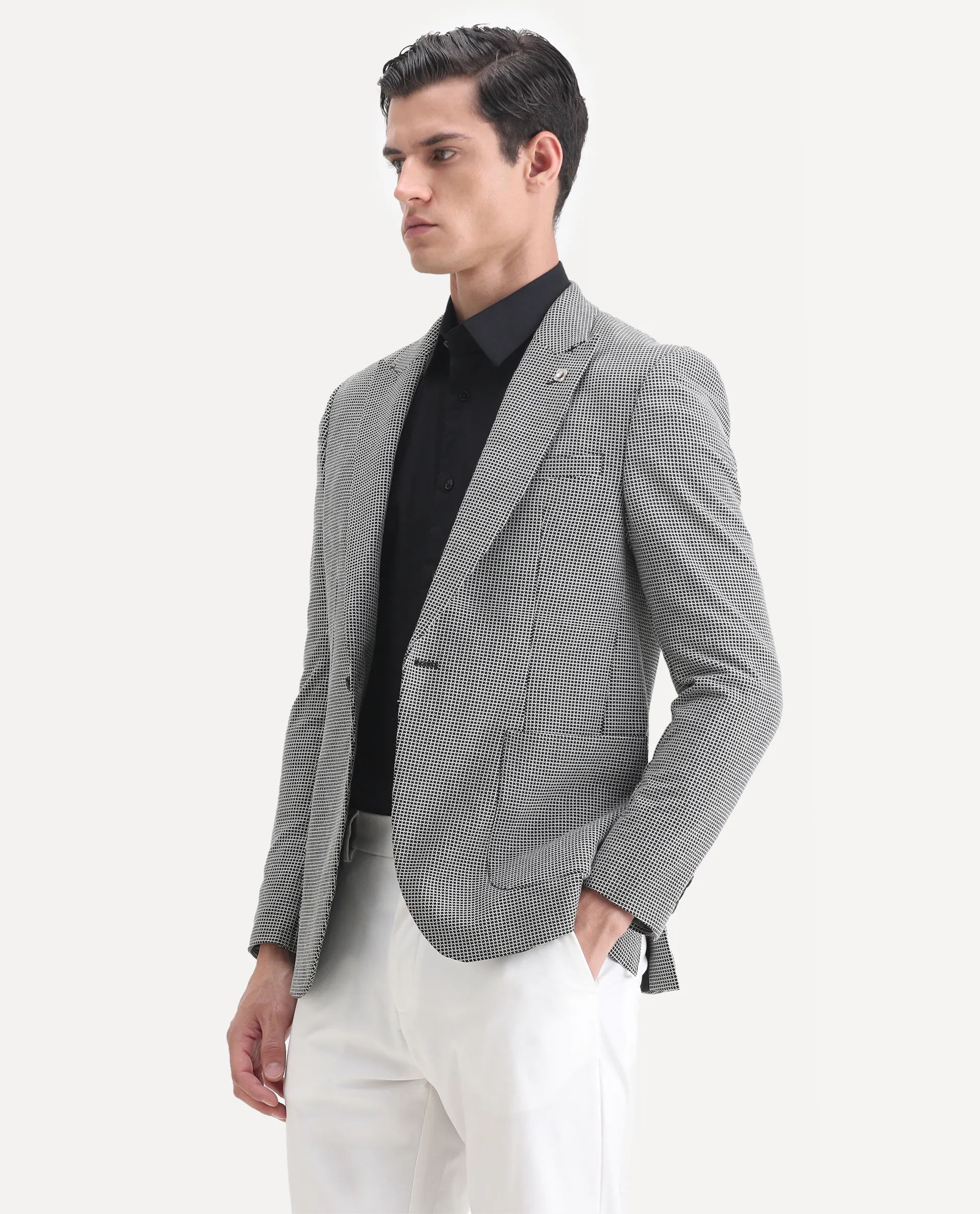 Rare Rabbit Men's Bellion Black Polyester Checked Print Tailored Fit Full Sleeve Lapel Neck Blazer - Image 5