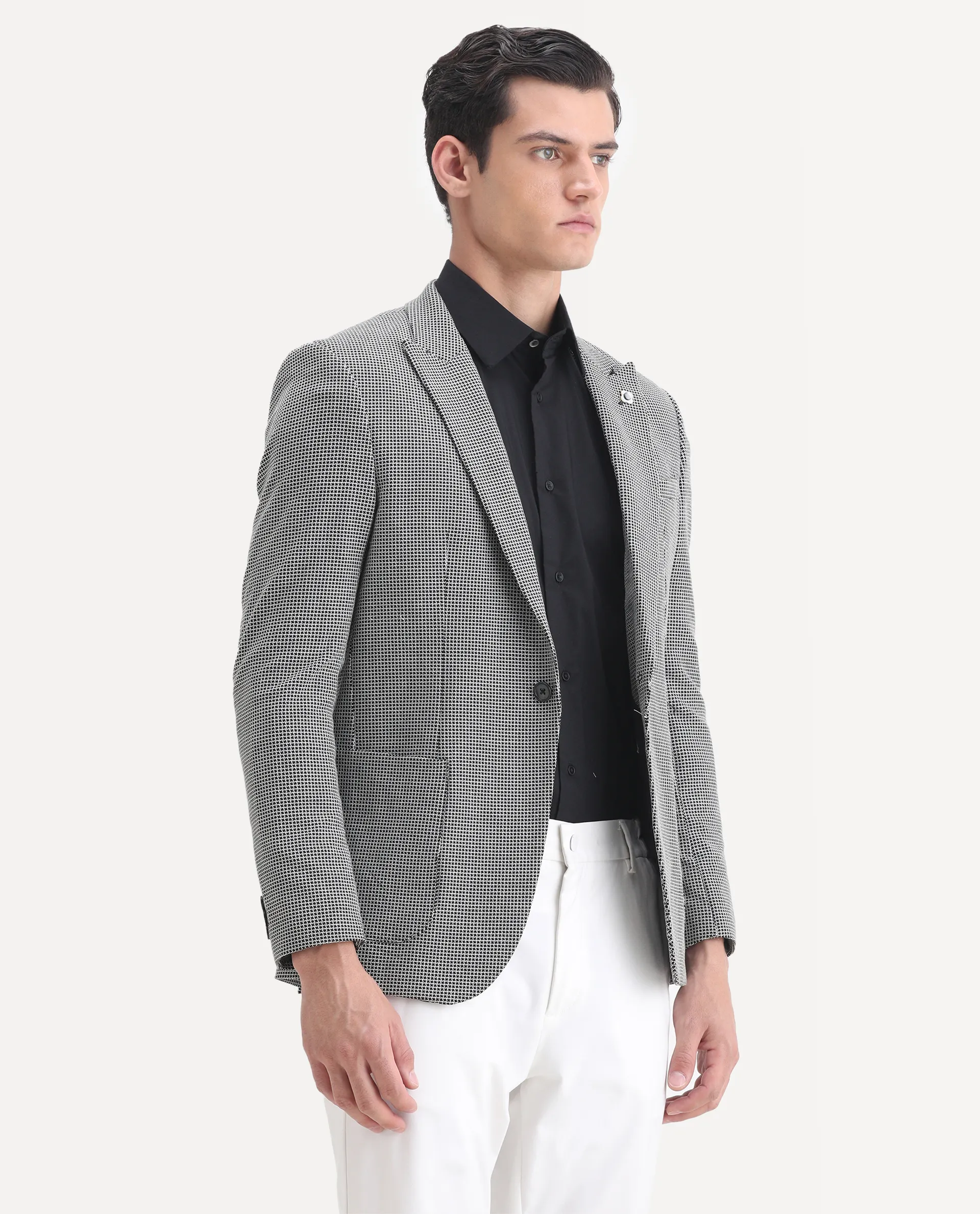 Rare Rabbit Men's Bellion Black Polyester Checked Print Tailored Fit Full Sleeve Lapel Neck Blazer - Image 6