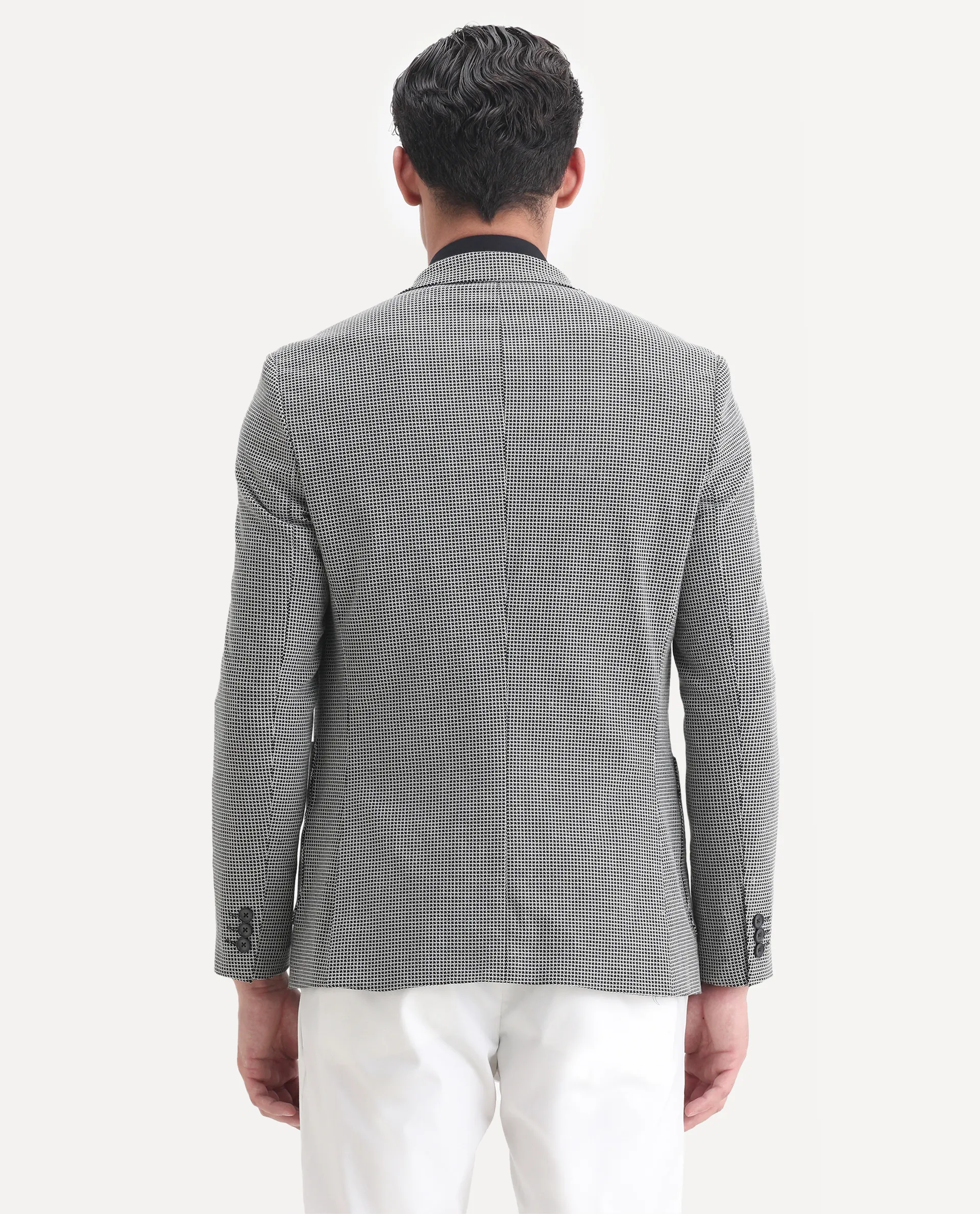 Rare Rabbit Men's Bellion Black Polyester Checked Print Tailored Fit Full Sleeve Lapel Neck Blazer - Image 7