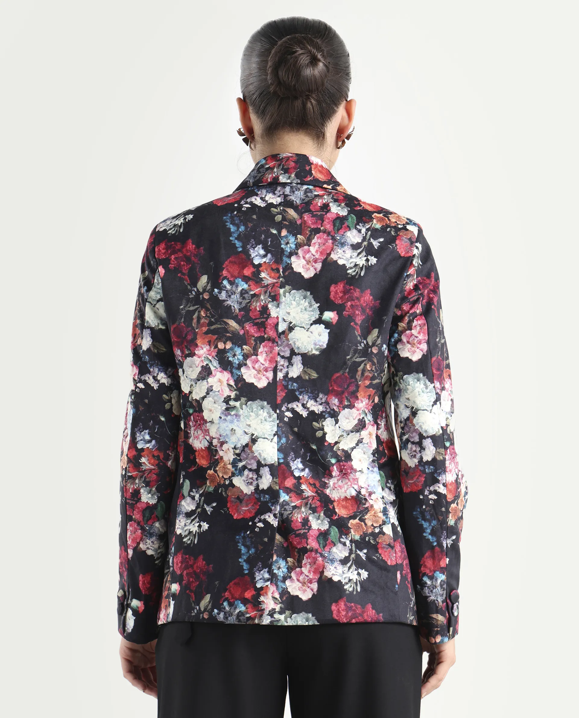 Rareism Women's Bellob Black Velvet Lapel Neck Floral Print Tailored Blazer - Image 7