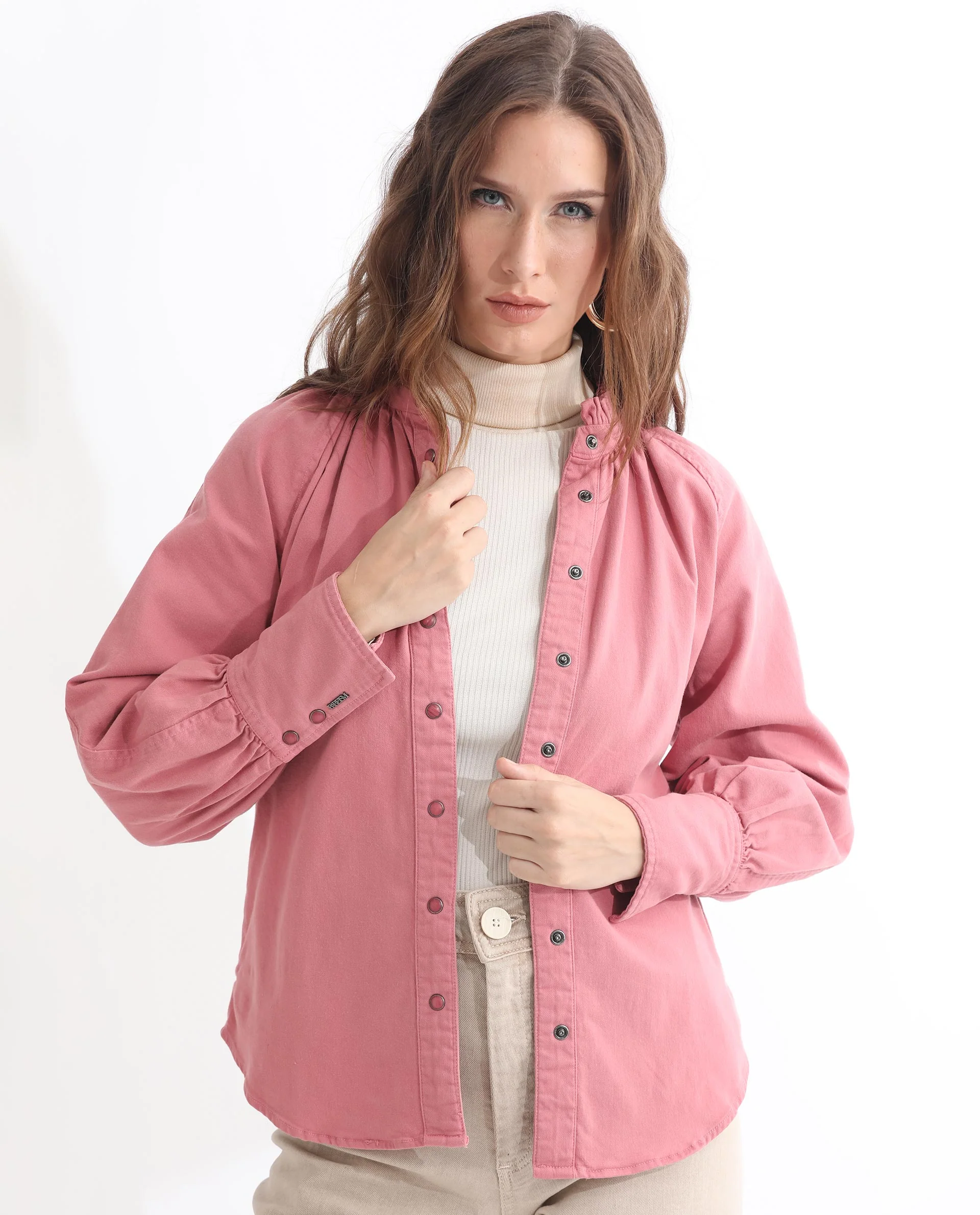 Rareism Women's Bellona Pink Cotton Sweetheart Neck Plain Regular Fit Jacket