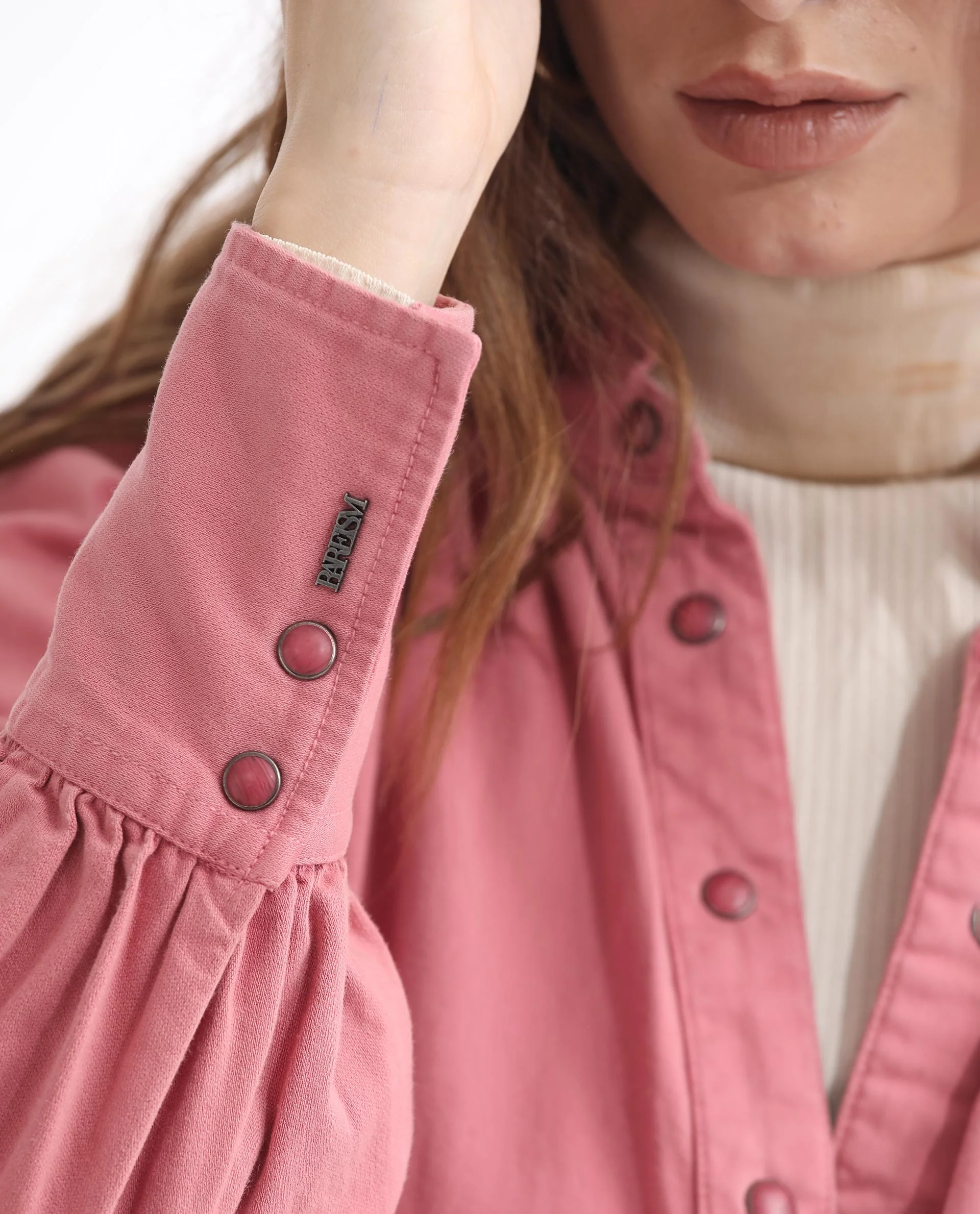 Rareism Women's Bellona Pink Cotton Sweetheart Neck Plain Regular Fit Jacket - Image 7