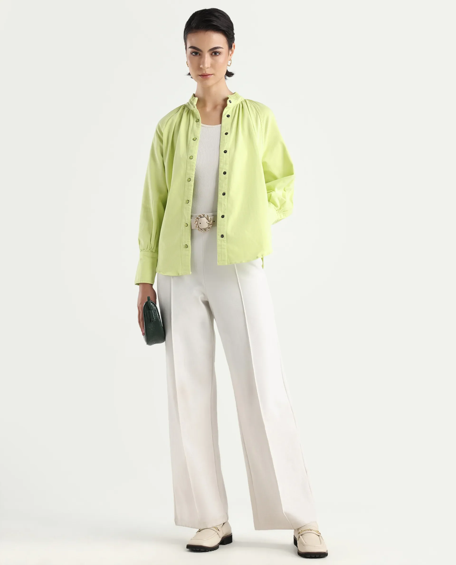 Rareism Women's Bellona Green Cotton Sweetheart Neck Plain Regular Fit Jacket - Image 2