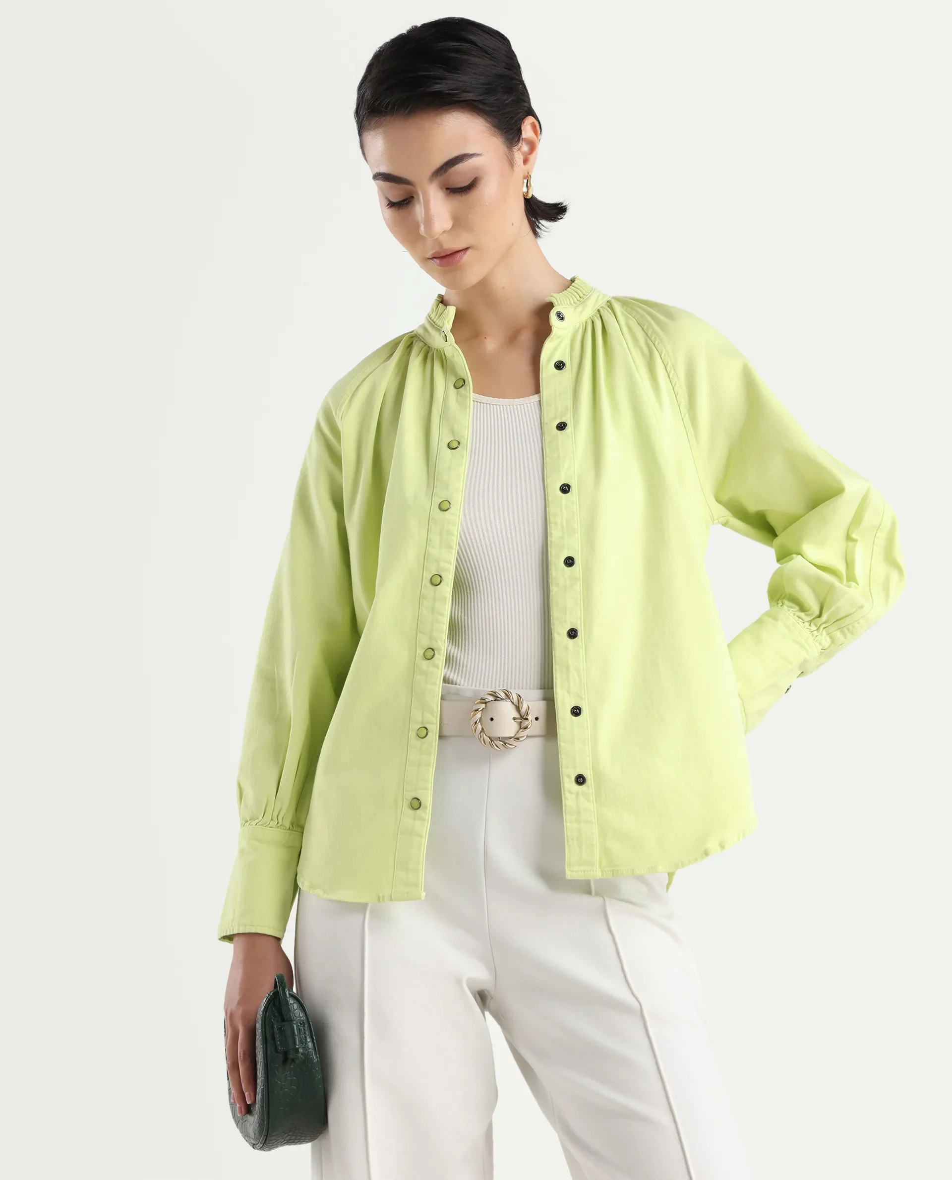 Rareism Women's Bellona Green Cotton Sweetheart Neck Plain Regular Fit Jacket - Image 3