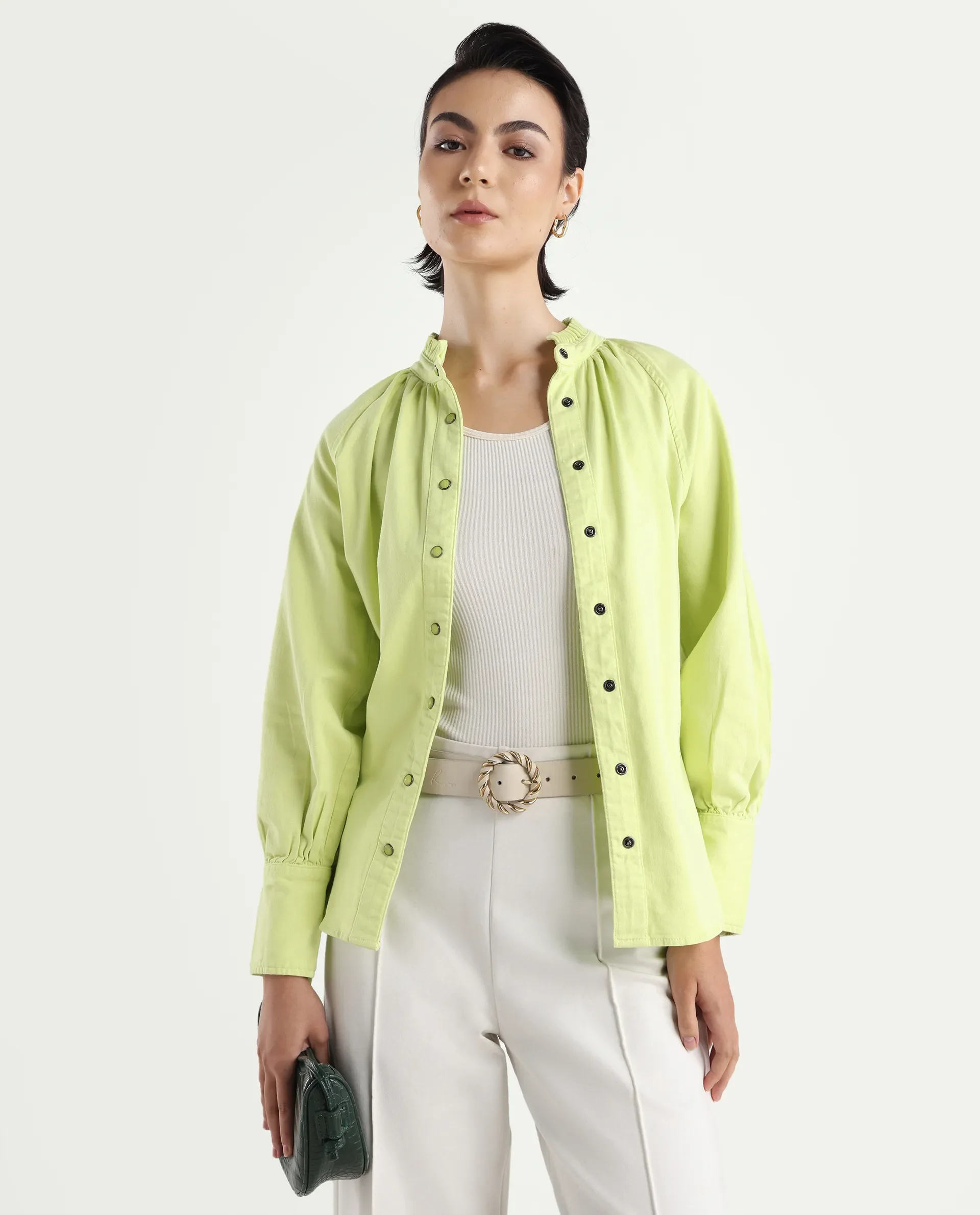 Rareism Women's Bellona Green Cotton Sweetheart Neck Plain Regular Fit Jacket - Image 6