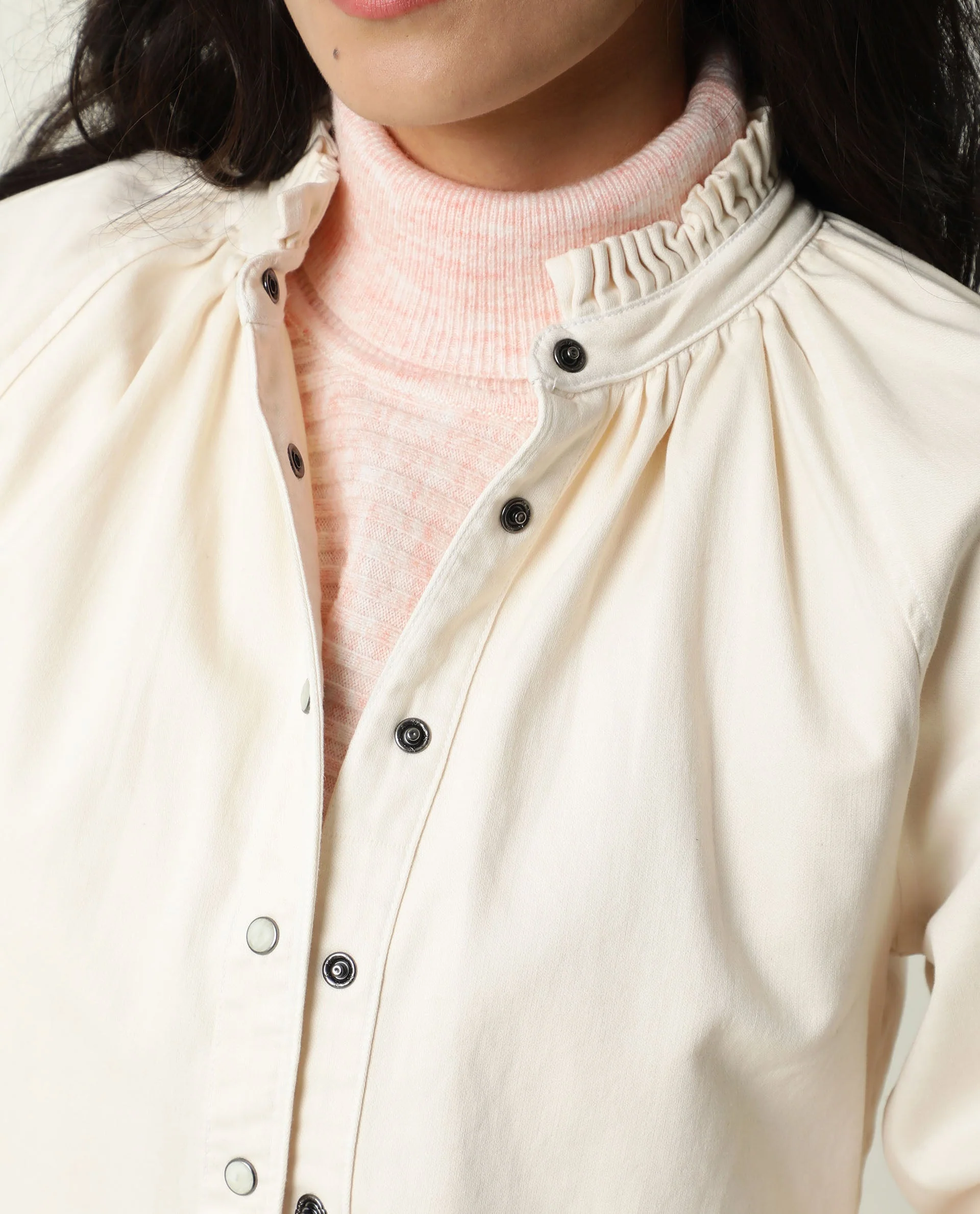 Rareism Women's Bellona Offwhite Cotton Sweetheart Neck Plain Regular Fit Jacket - Image 3