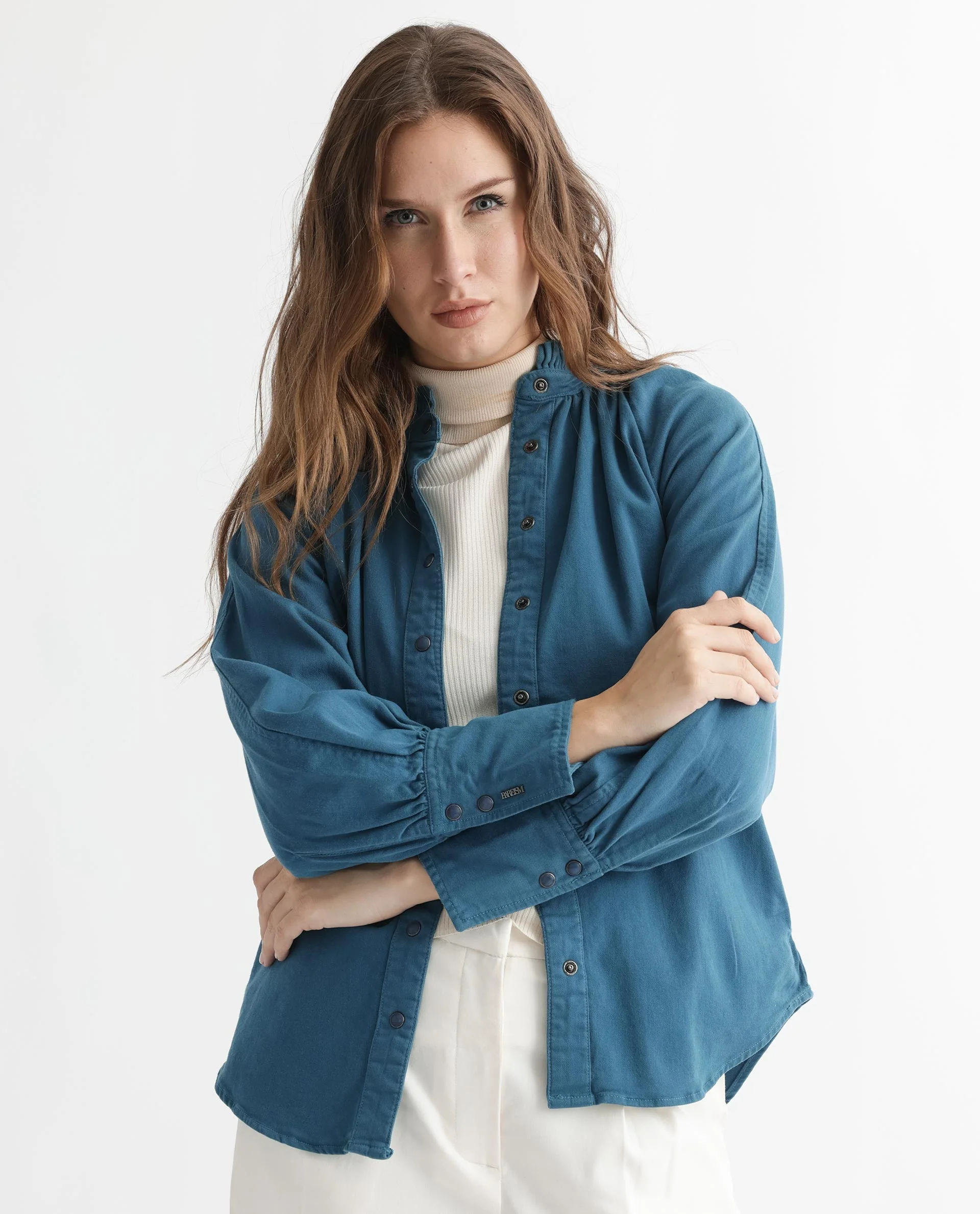 Rareism Women's Bellona Petrol Cotton Sweetheart Neck Plain Regular Fit Jacket