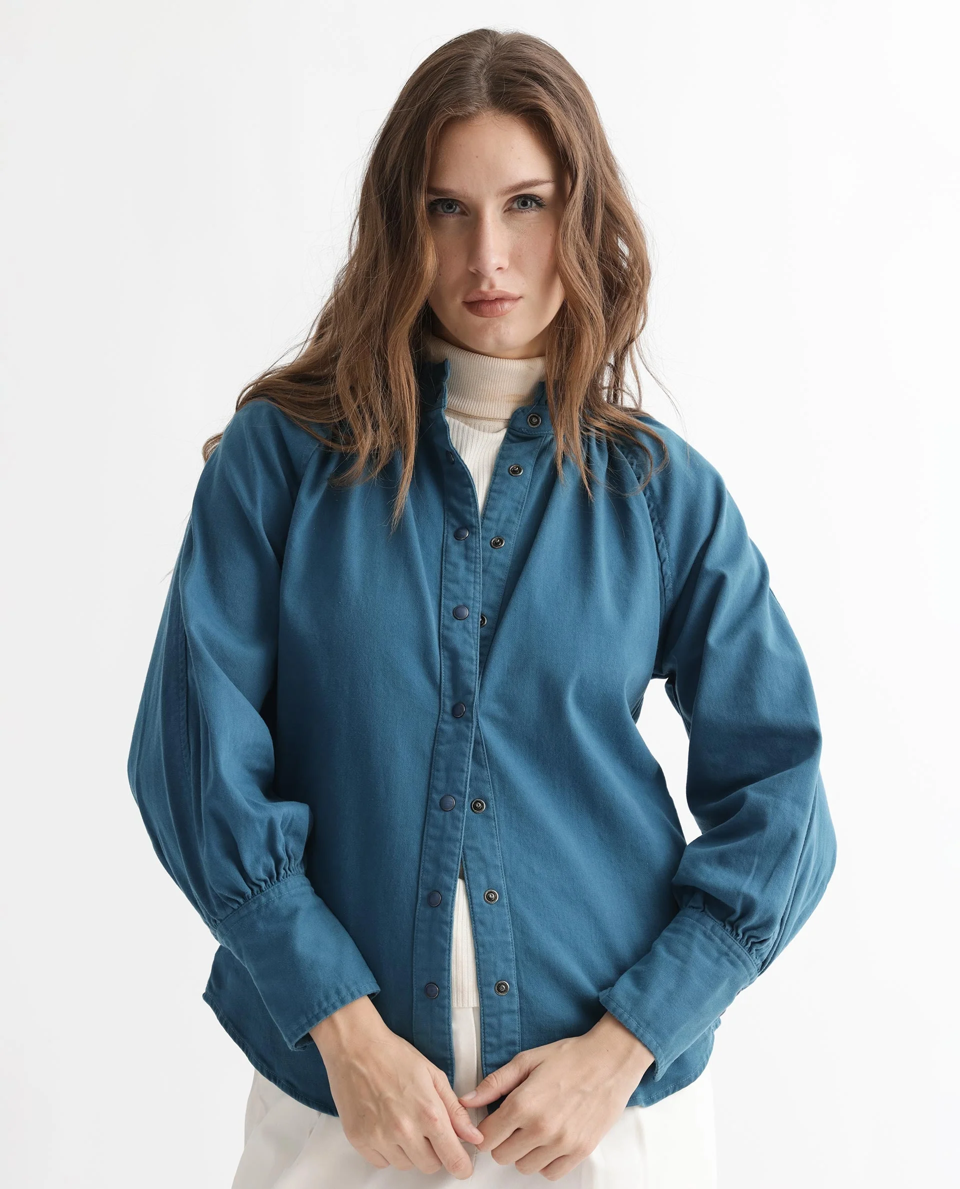 Rareism Women's Bellona Petrol Cotton Sweetheart Neck Plain Regular Fit Jacket - Image 3