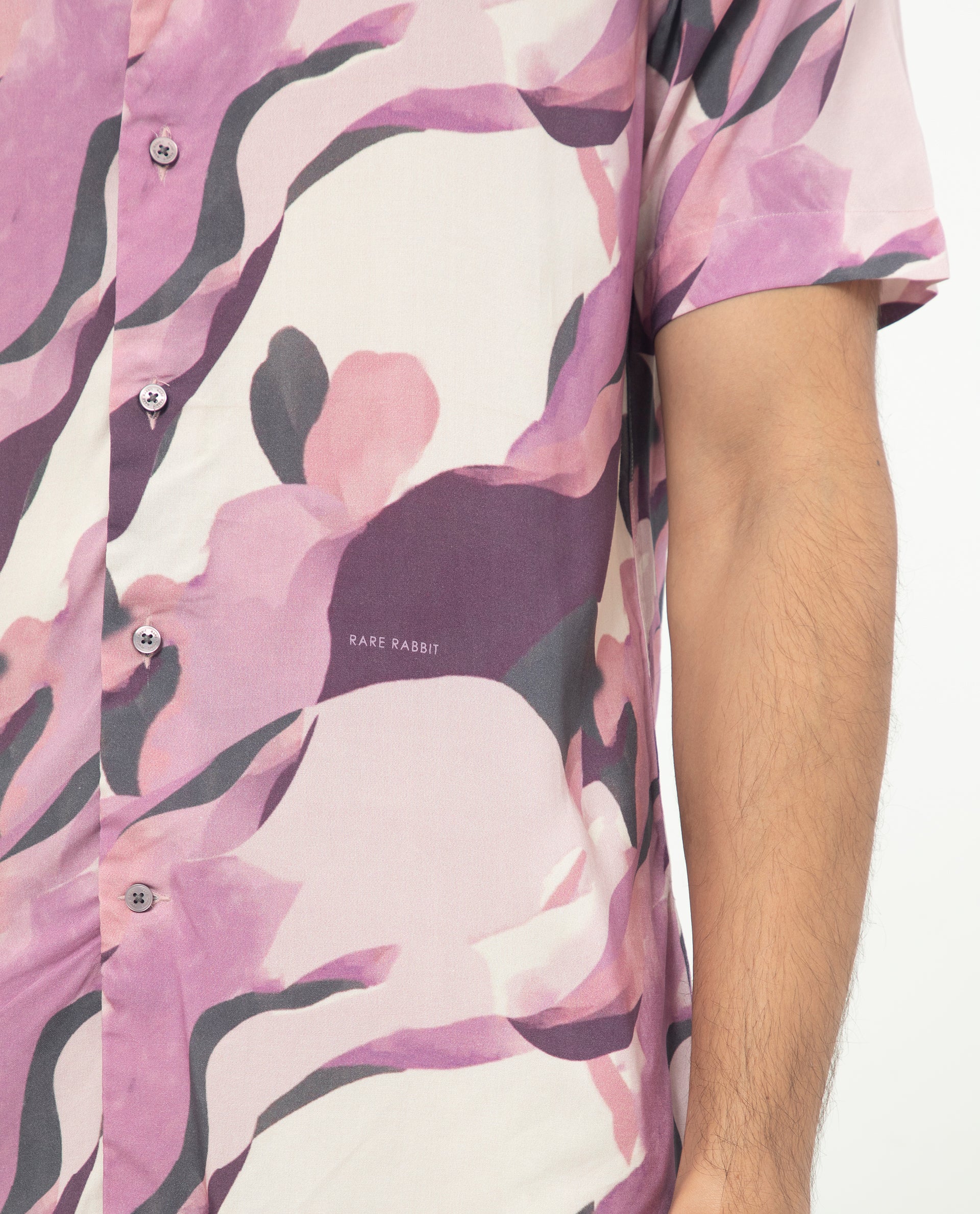 Rare Rabbit Men's Belmont Purple Viscose Abstract Print Regular Fit Half Sleeve Collared Shirt - Image 5