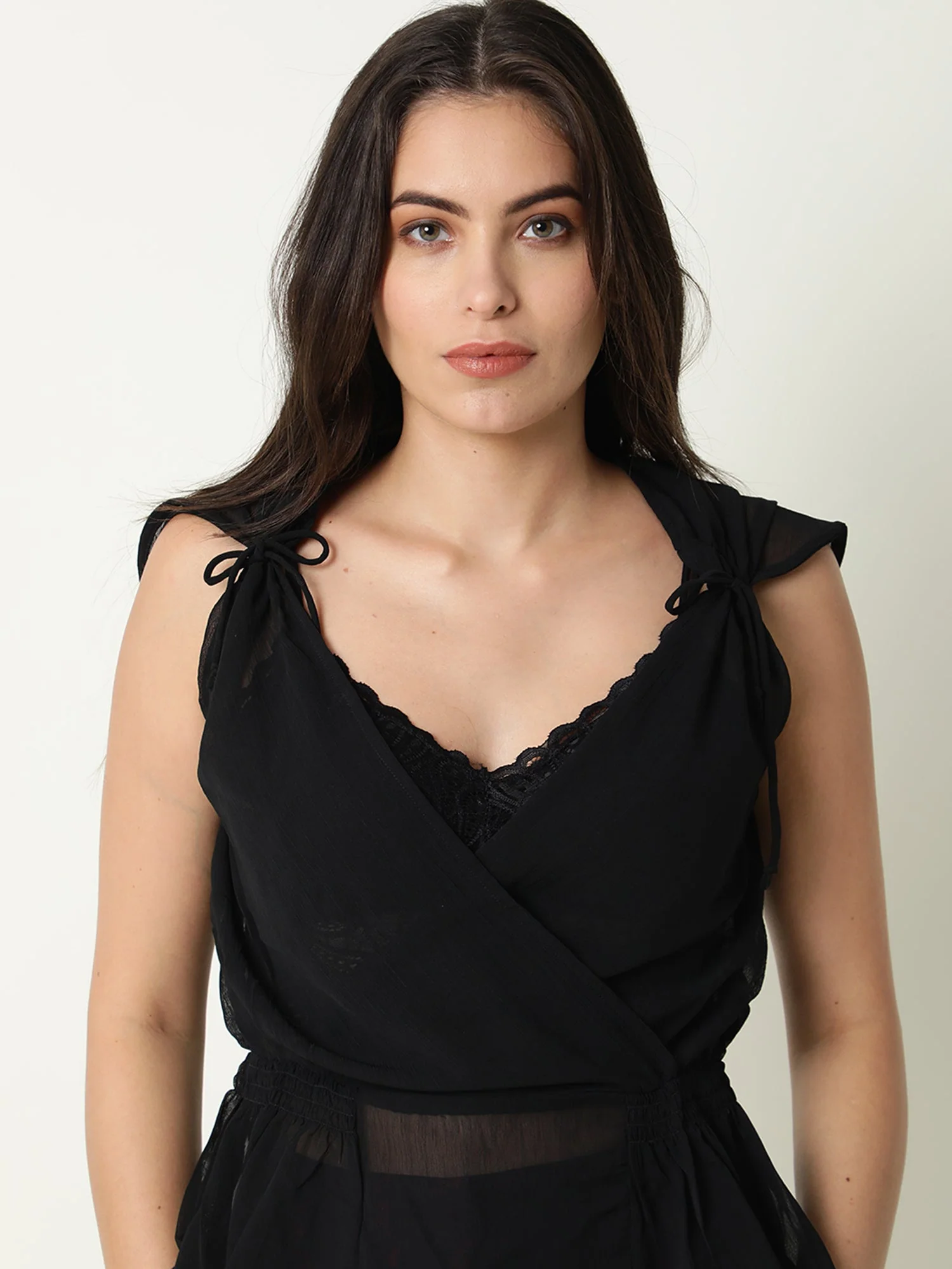 Rareism Women's Belong Black Viscose V-Neck Plain Sleeveless Regular Fit Top - Image 4