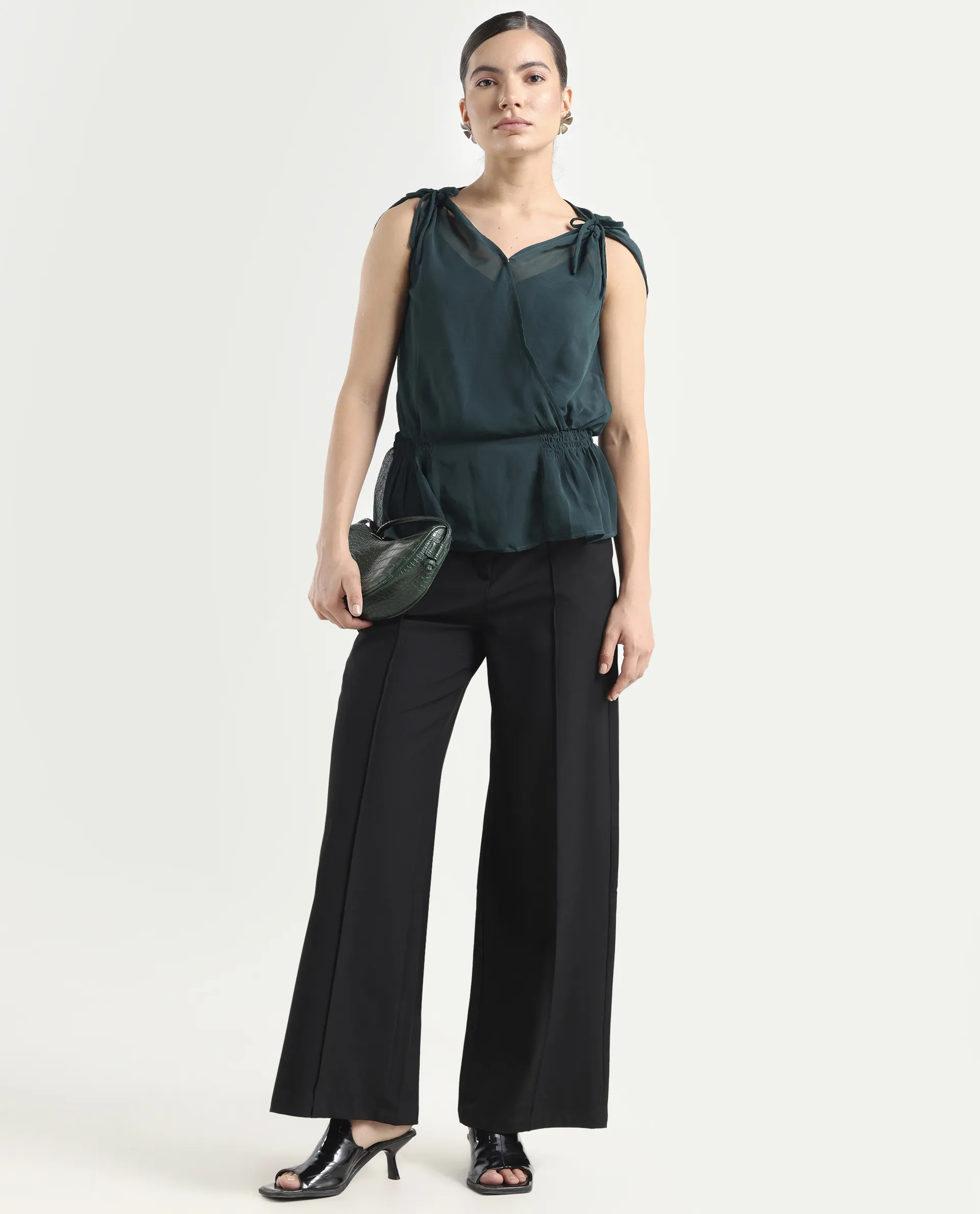 Rareism Women's Belong Green Viscose V-Neck Plain Sleeveless Regular Fit Top - Image 2