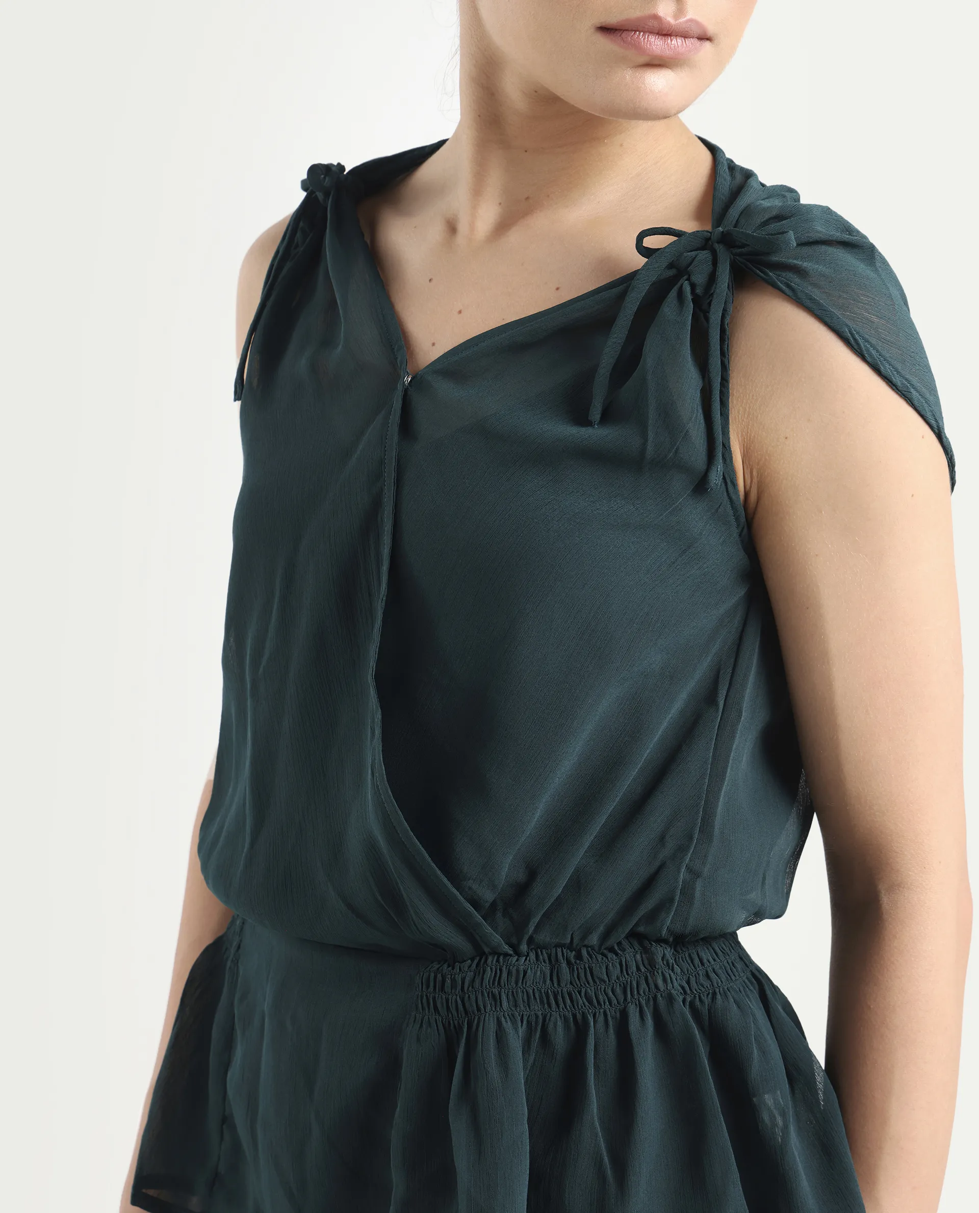 Rareism Women's Belong Green Viscose V-Neck Plain Sleeveless Regular Fit Top - Image 4