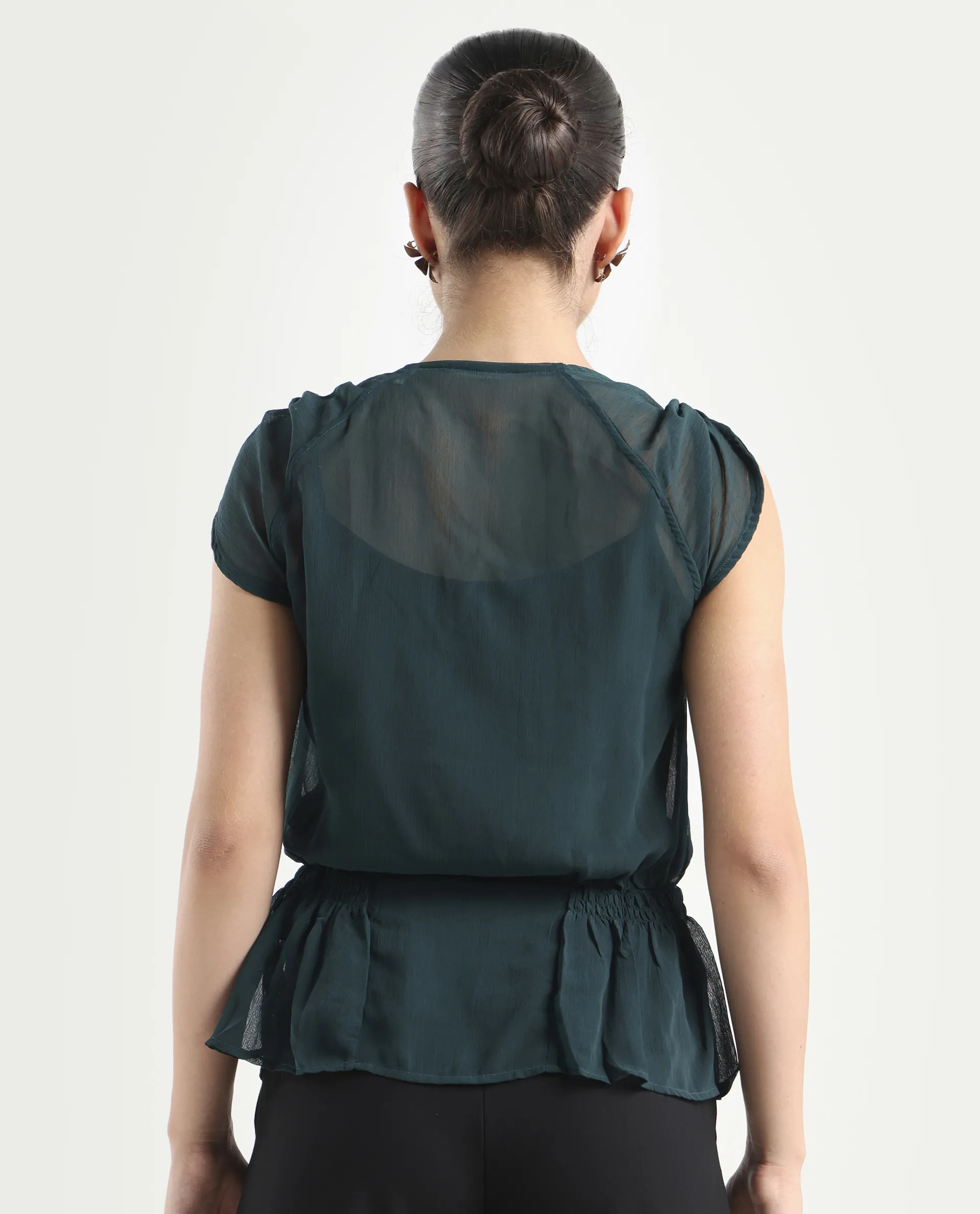 Rareism Women's Belong Green Viscose V-Neck Plain Sleeveless Regular Fit Top - Image 7