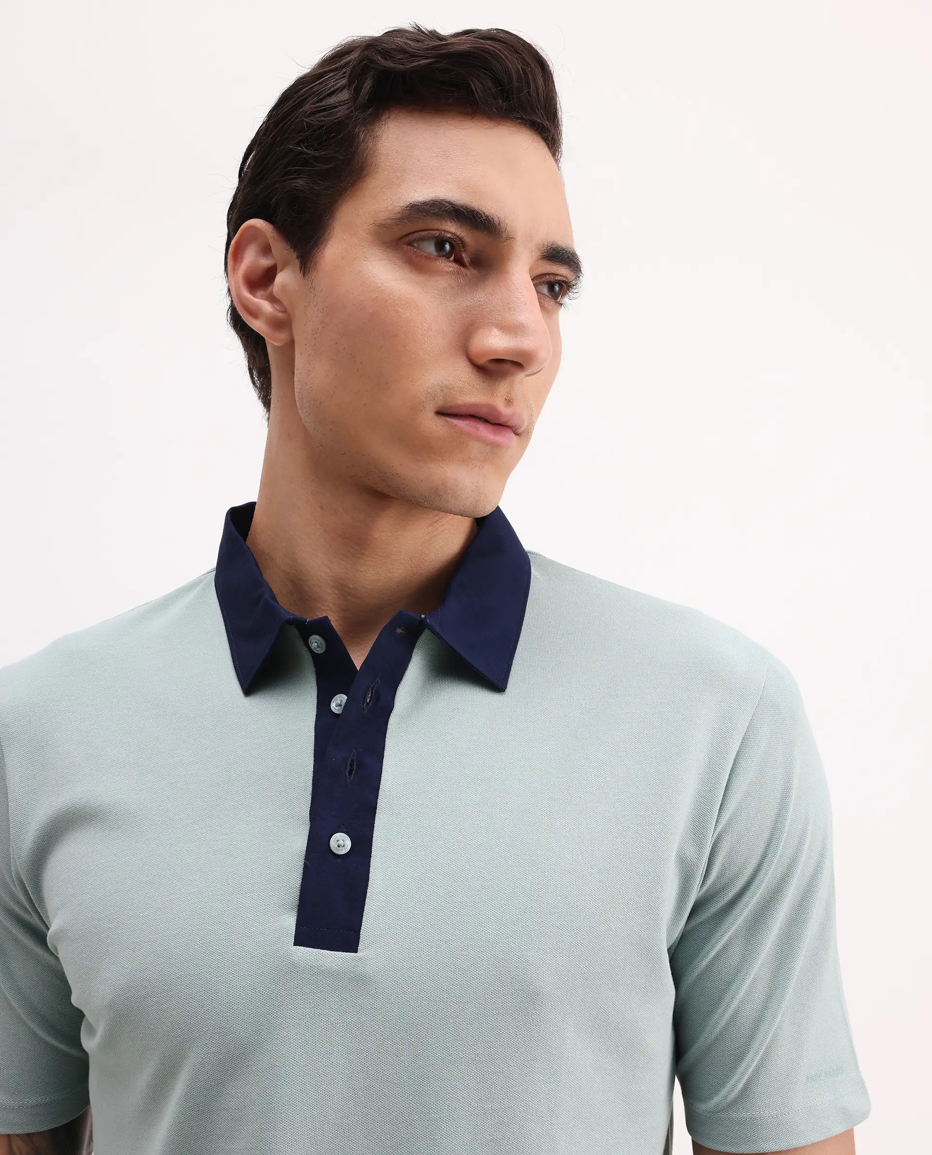 Rare Rabbit Men's Belton Pastel Green Cotton Blend Plain Regular Fit Half Sleeve Polo - Image 4