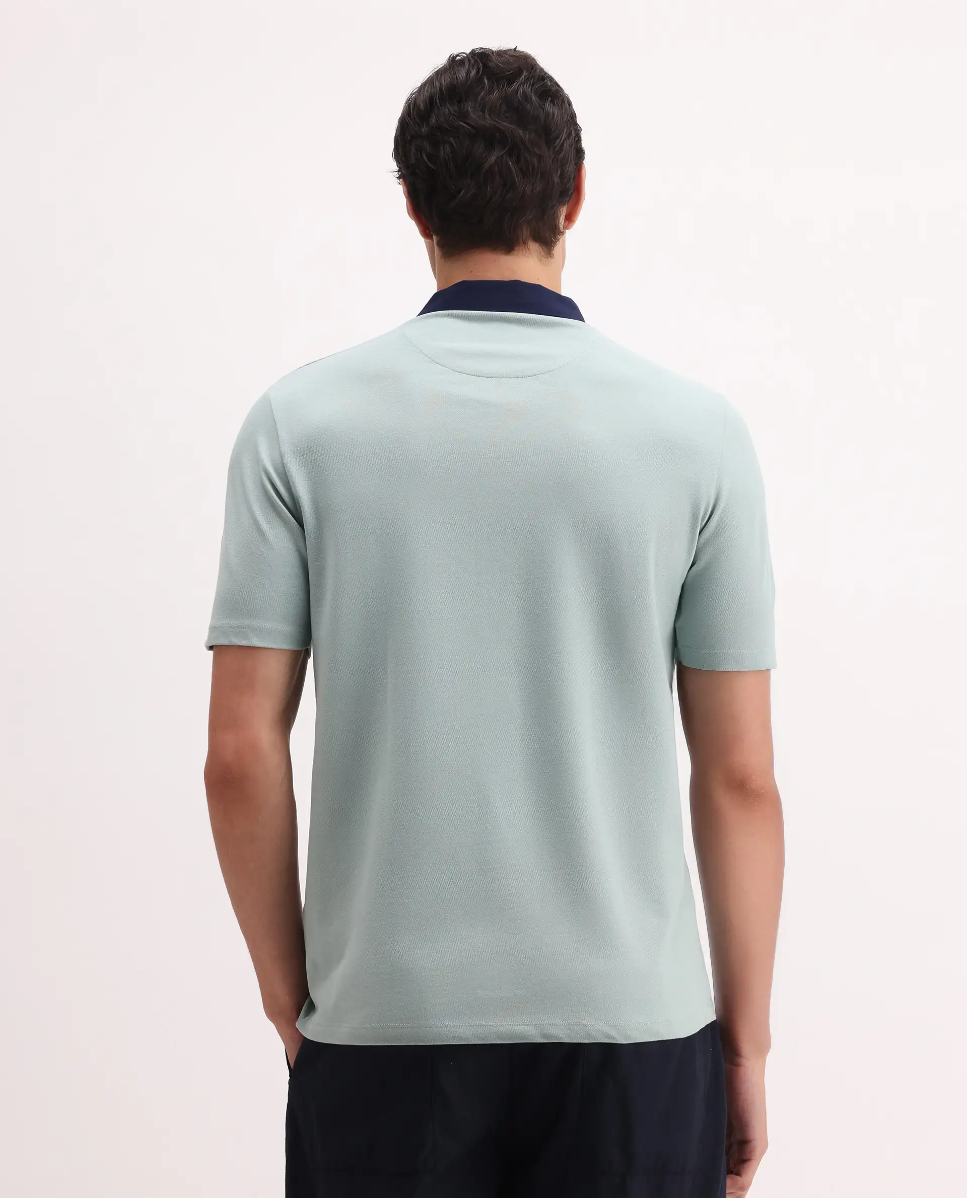 Rare Rabbit Men's Belton Pastel Green Cotton Blend Plain Regular Fit Half Sleeve Polo - Image 7
