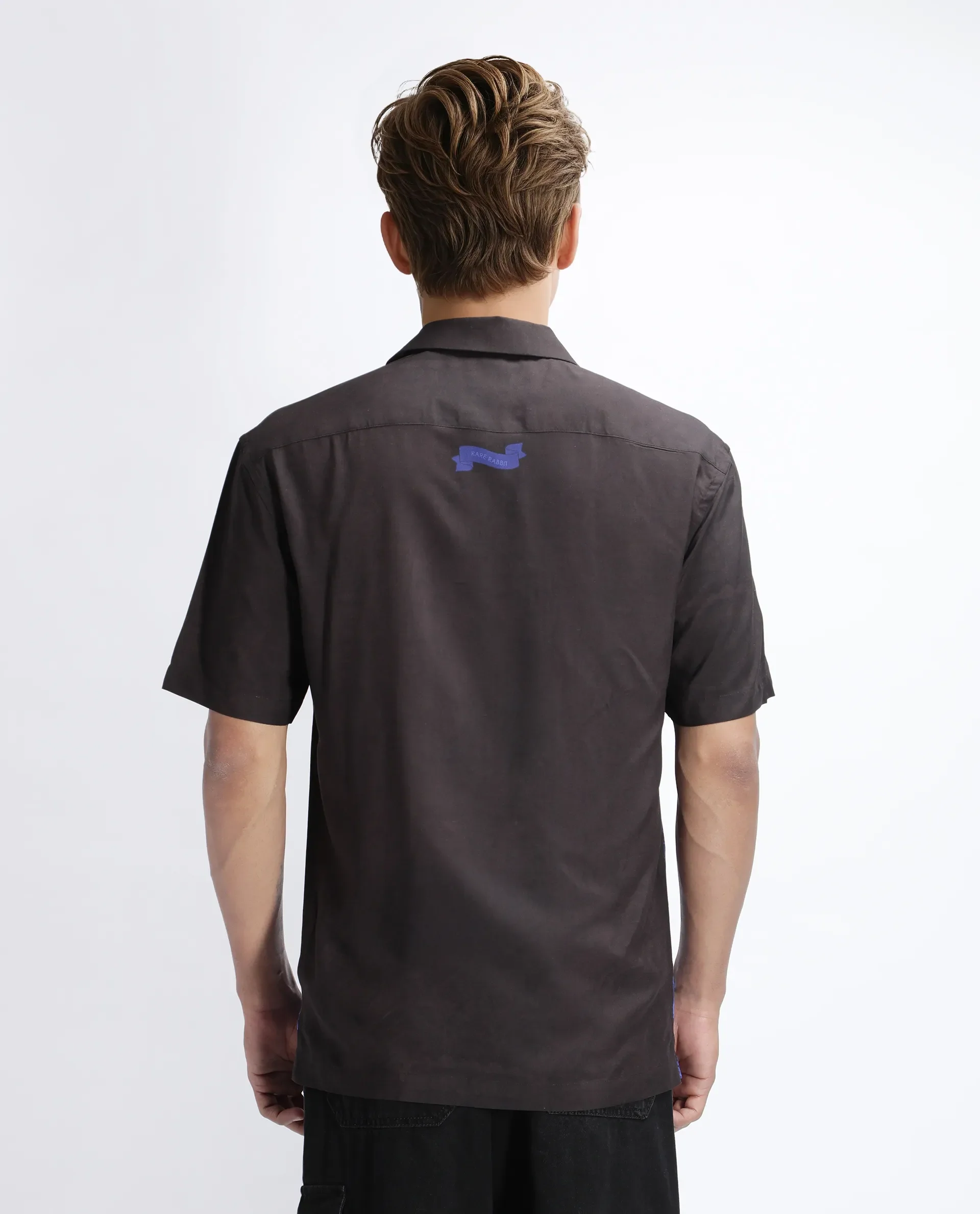 Rare Rabbit Men's Bem Dark Brown Viscose Abstract Print Boxy Fit Half Sleeve Cuban Collar Shirt - Image 4