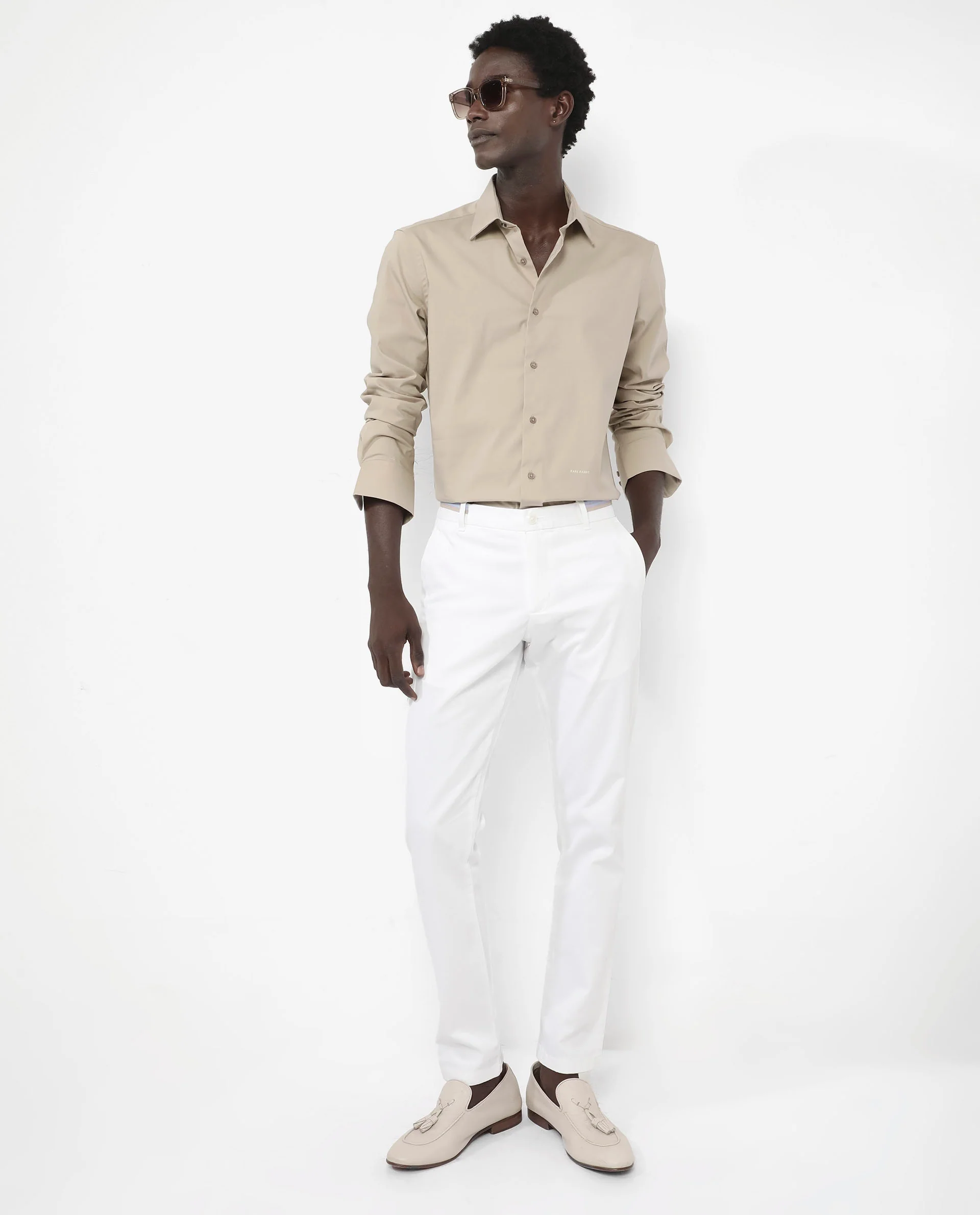 Rare Rabbit Men's Benedict Beige Cotton Plain Regular Fit Full Sleeve Collared Shirt - Image 2
