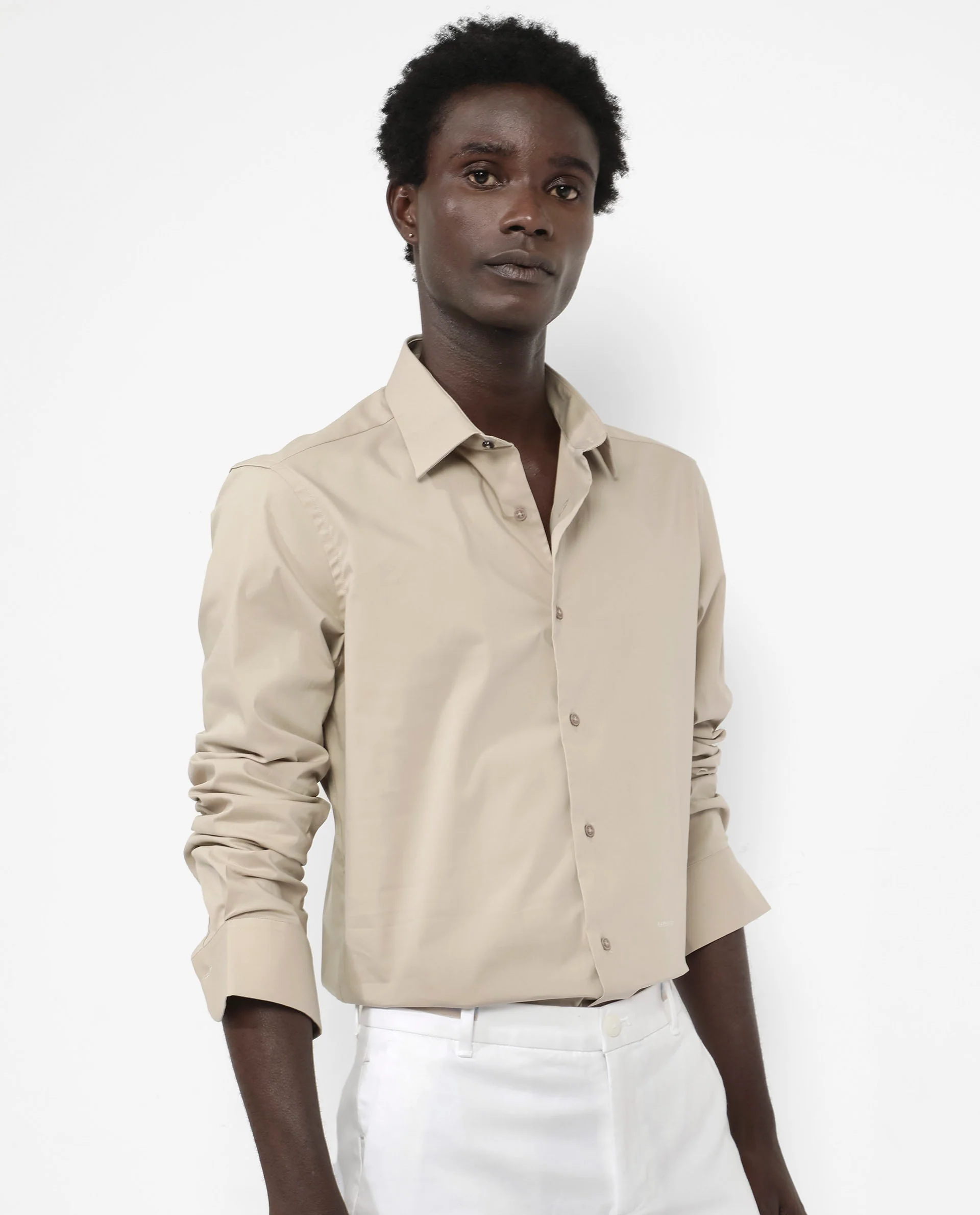 Rare Rabbit Men's Benedict Beige Cotton Plain Regular Fit Full Sleeve Collared Shirt - Image 6