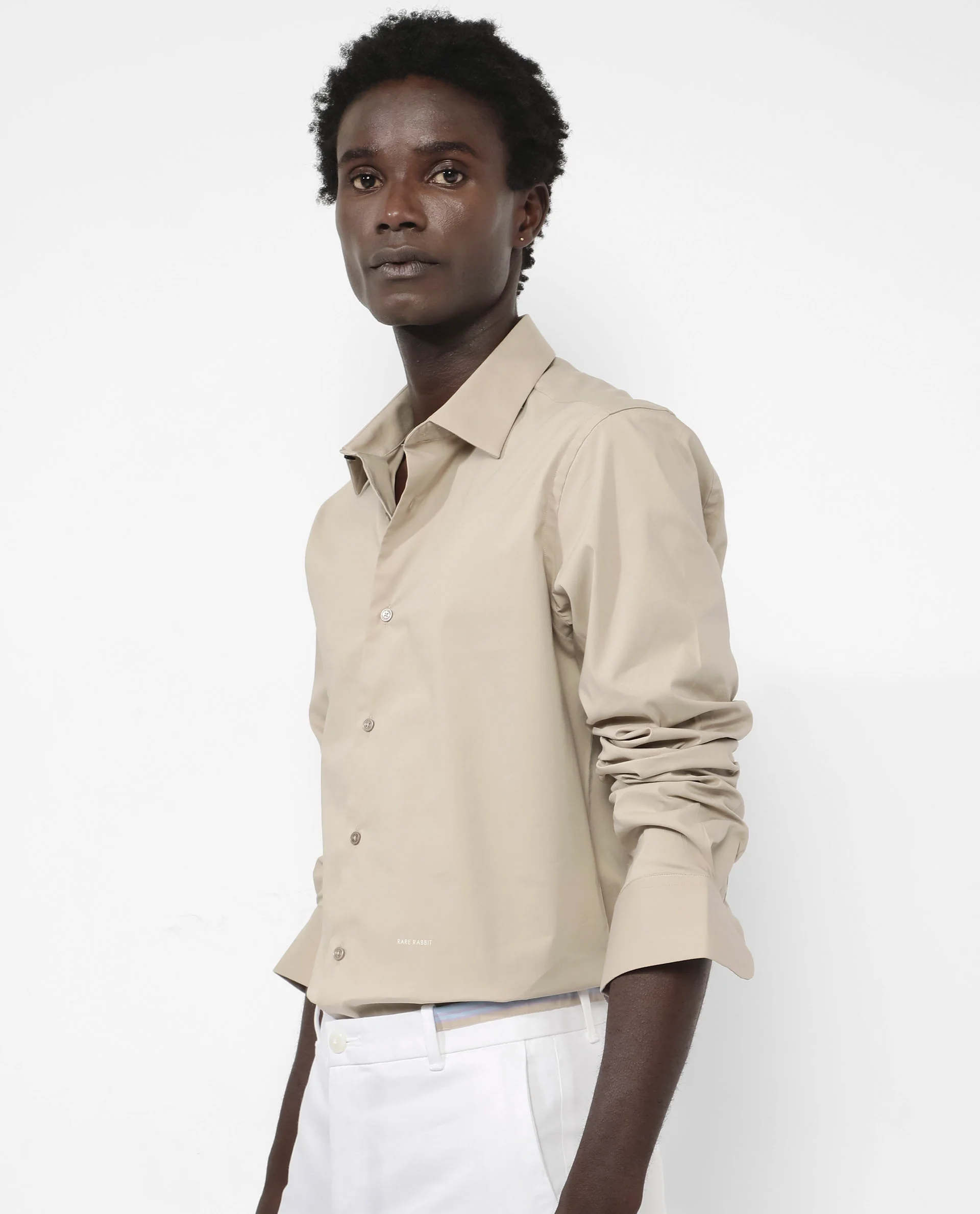 Rare Rabbit Men's Benedict Beige Cotton Plain Regular Fit Full Sleeve Collared Shirt - Image 7