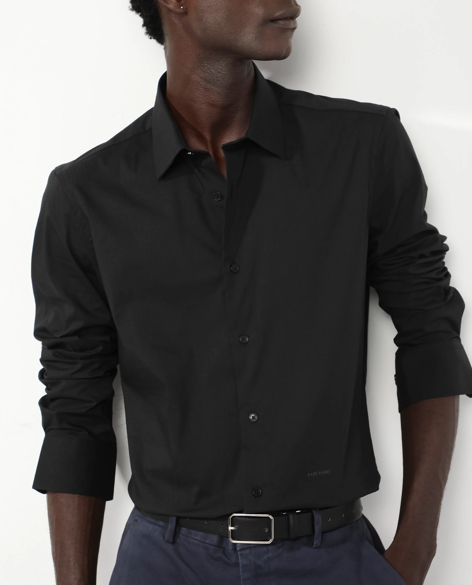 Rare Rabbit Men's Benedict Black Cotton Plain Regular Fit Full Sleeve Collared Shirt - Image 3