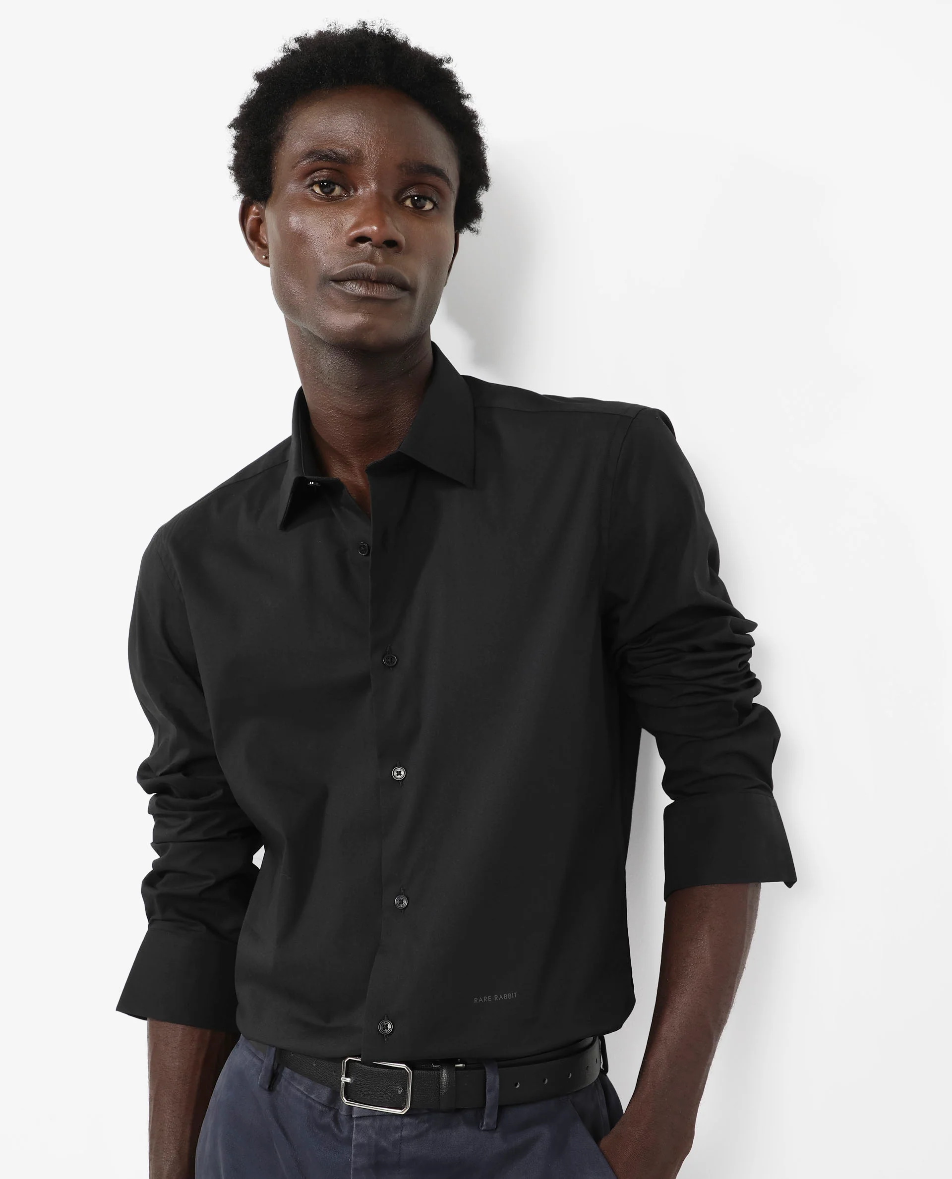Rare Rabbit Men's Benedict Black Cotton Plain Regular Fit Full Sleeve Collared Shirt - Image 5