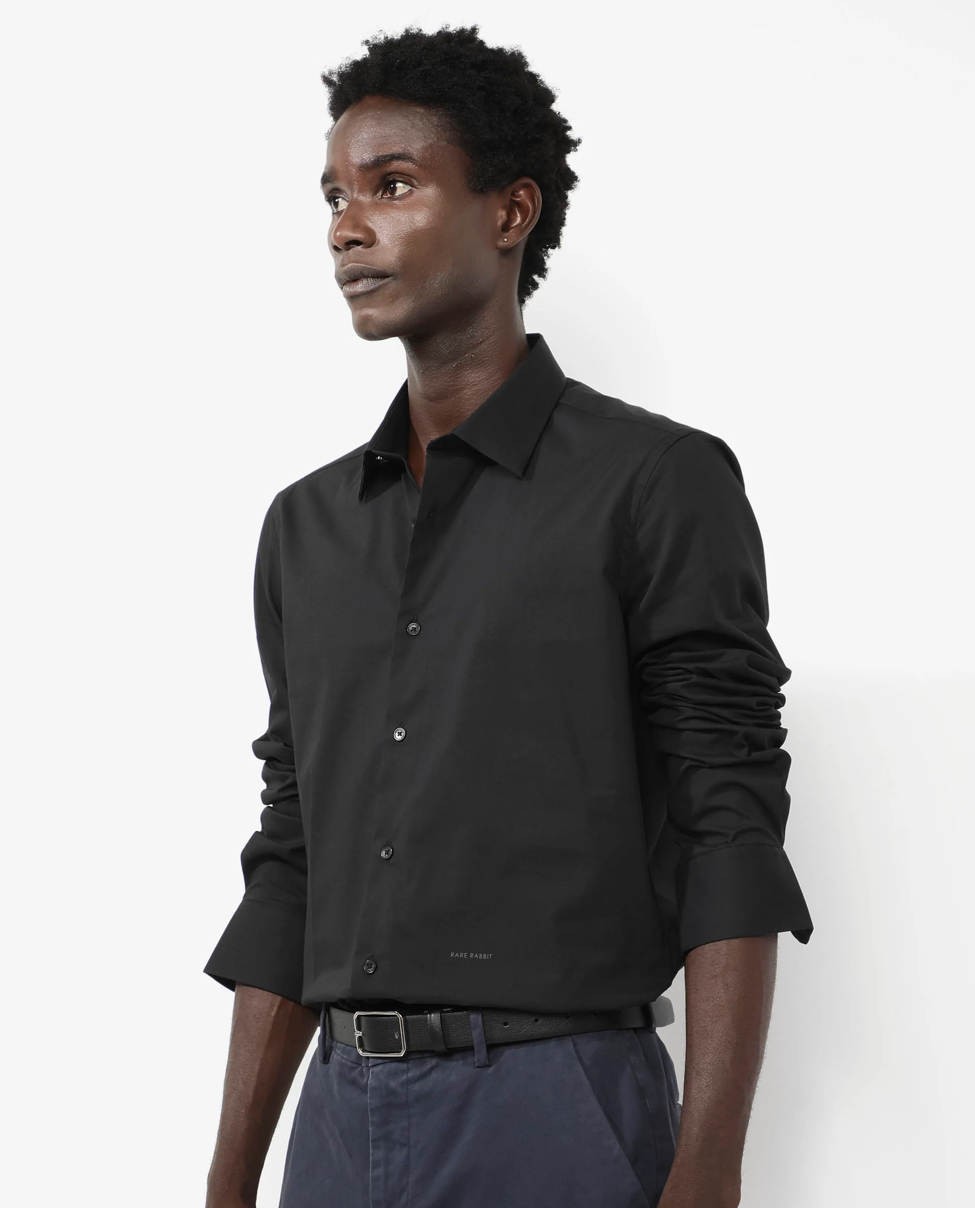 Rare Rabbit Men's Benedict Black Cotton Plain Regular Fit Full Sleeve Collared Shirt - Image 7