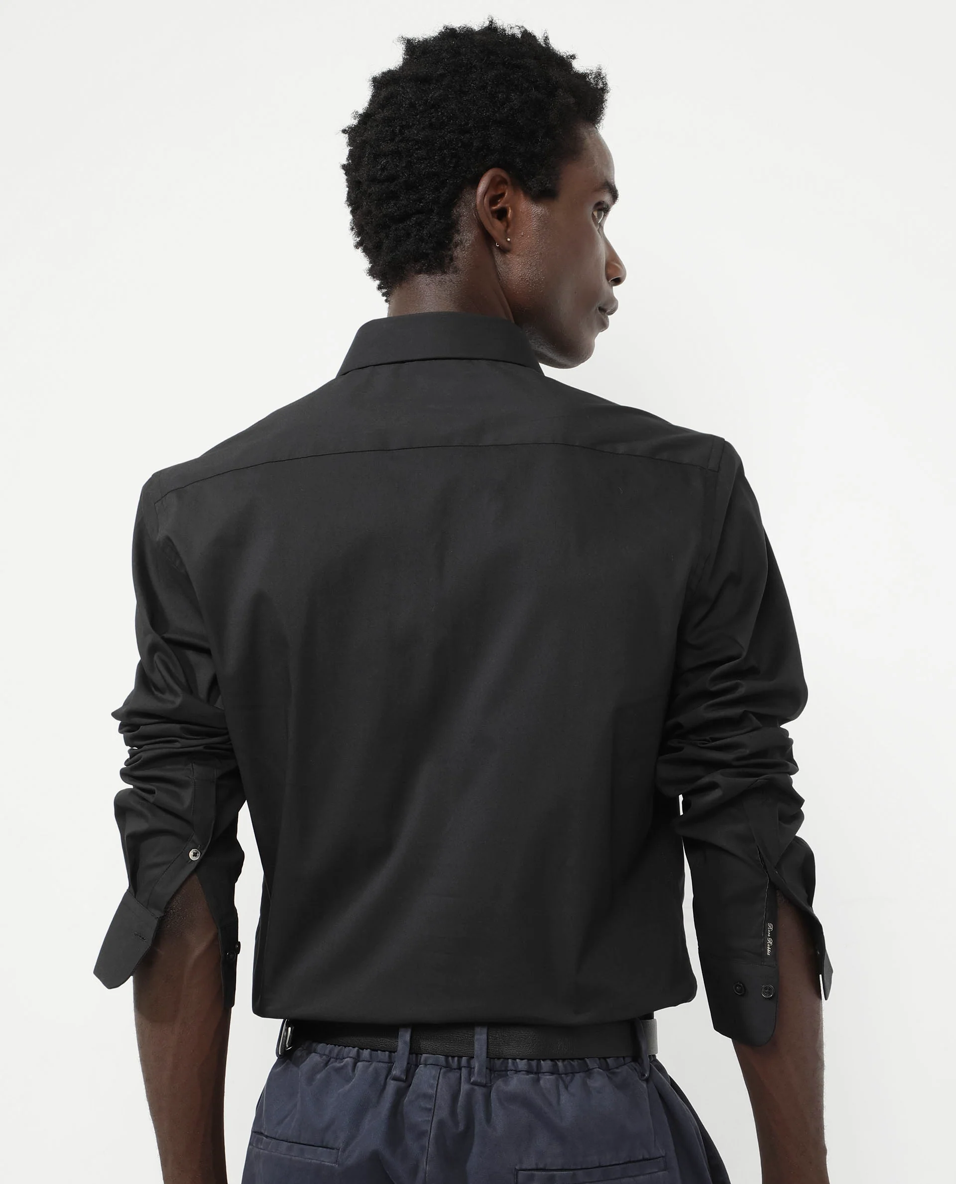 Rare Rabbit Men's Benedict Black Cotton Plain Regular Fit Full Sleeve Collared Shirt - Image 8