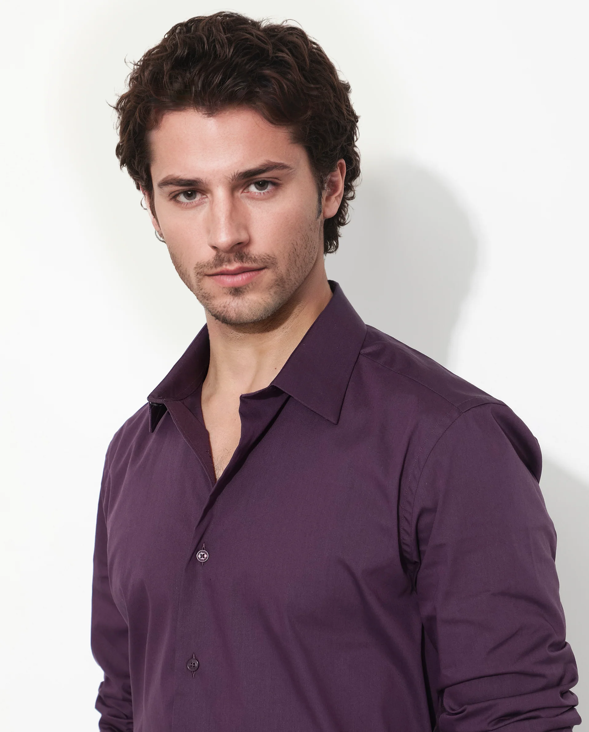 Rare Rabbit Men's Benedict Dark Purple Cotton Plain Regular Fit Full Sleeve Collared Shirt - Image 4