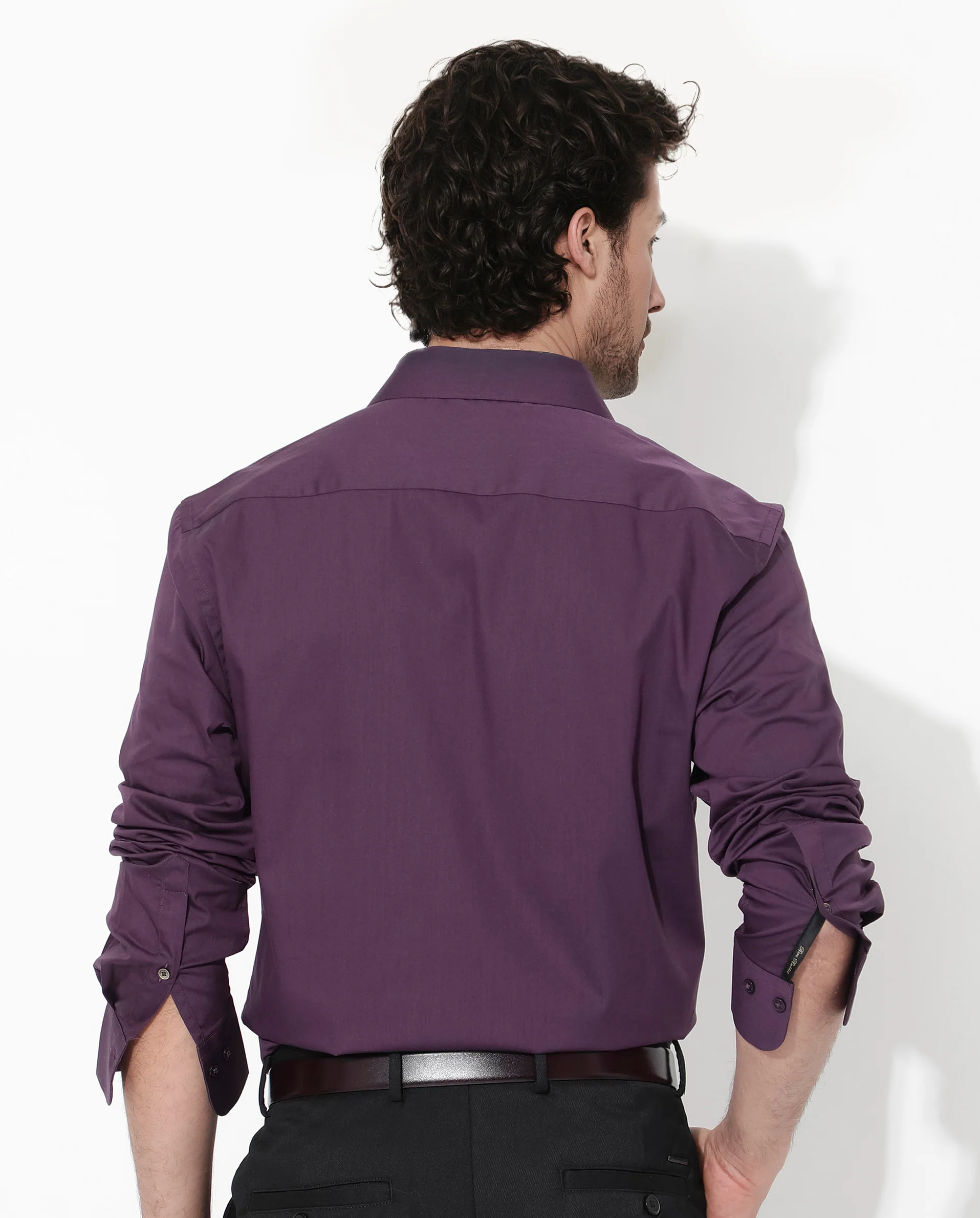 Rare Rabbit Men's Benedict Dark Purple Cotton Plain Regular Fit Full Sleeve Collared Shirt - Image 9