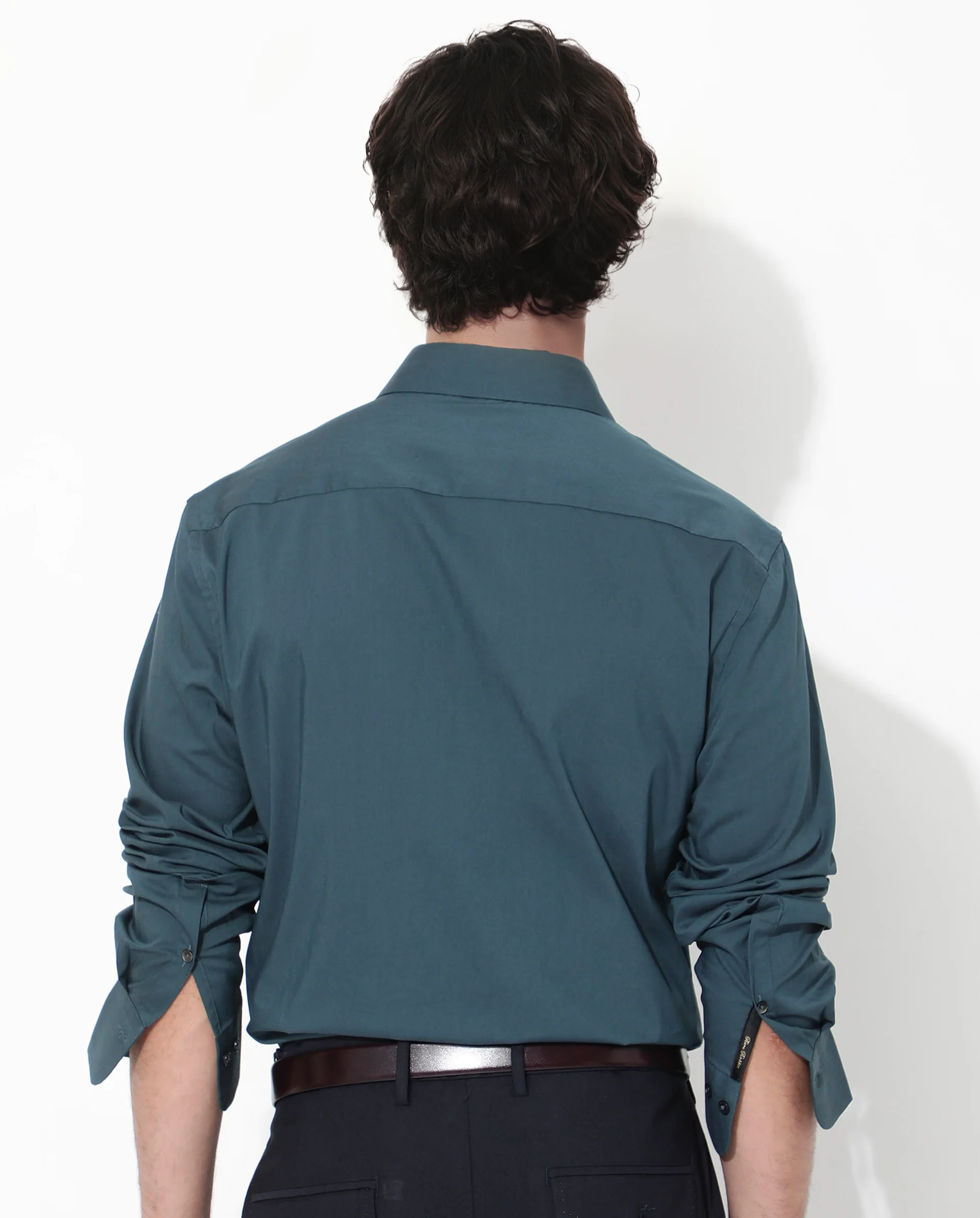 Rare Rabbit Men's Bendict Dark Teal Cotton Plain Regular Fit Full Sleeve Collared Shirt - Image 7