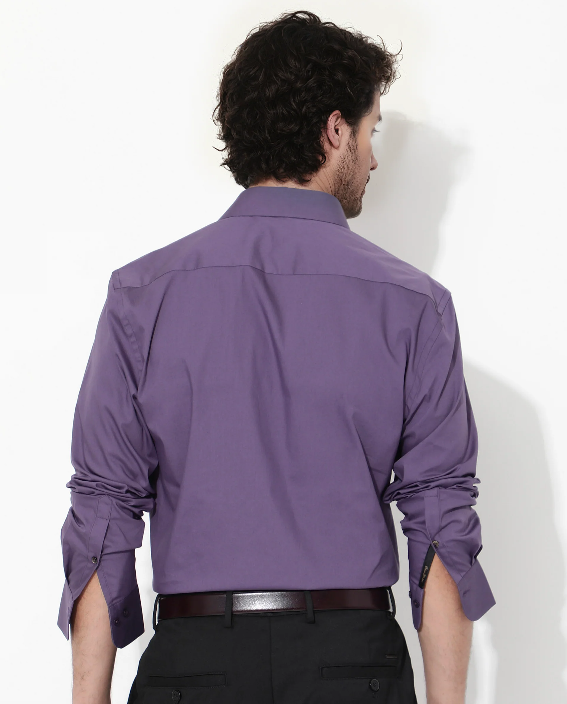 Rare Rabbit Men's Bendict Dusky Purple Cotton Plain Regular Fit Full Sleeve Collared Shirt - Image 8