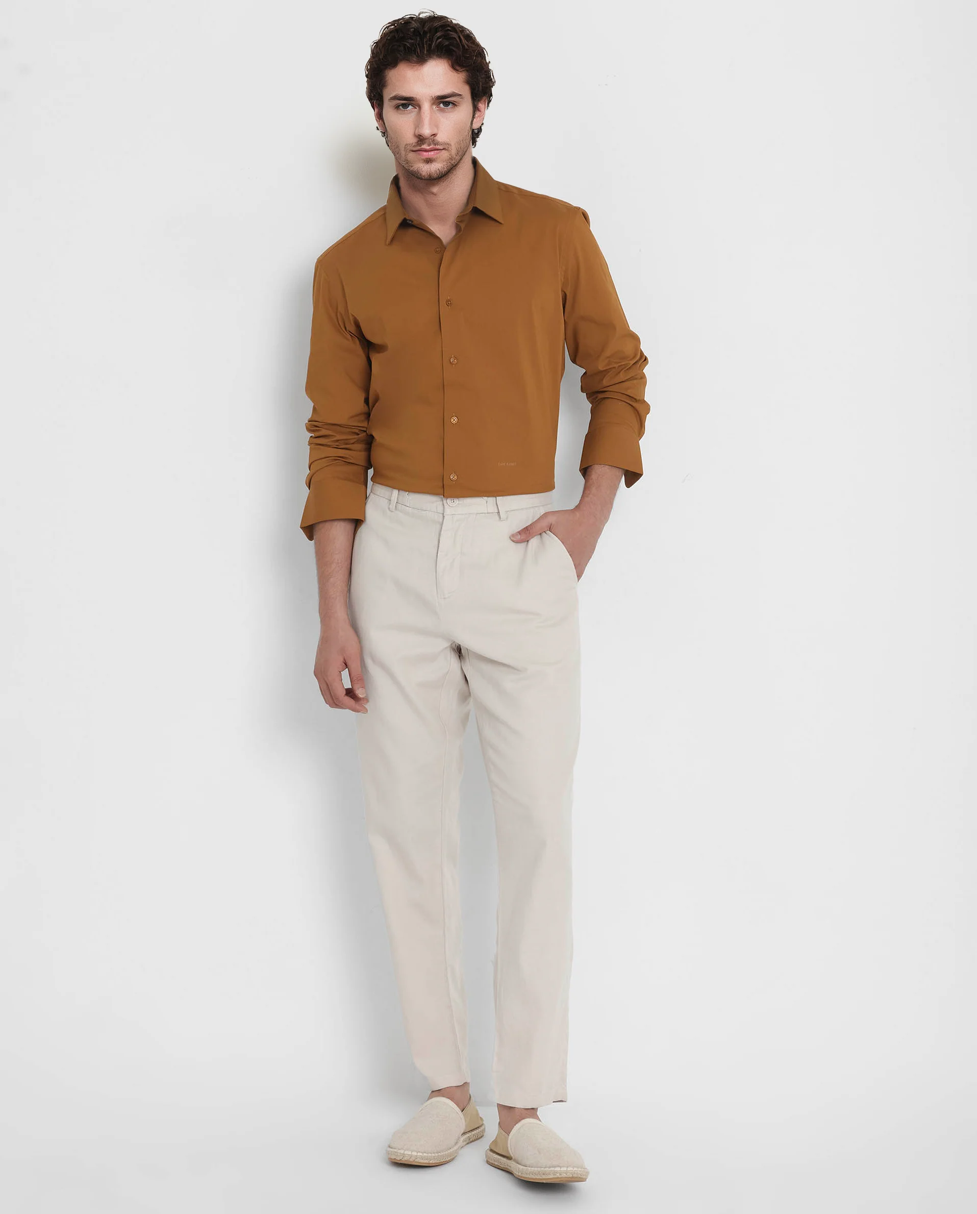 Rare Rabbit Men's Bendict Mustard Cotton Plain Regular Fit Full Sleeve Collared Shirt - Image 2