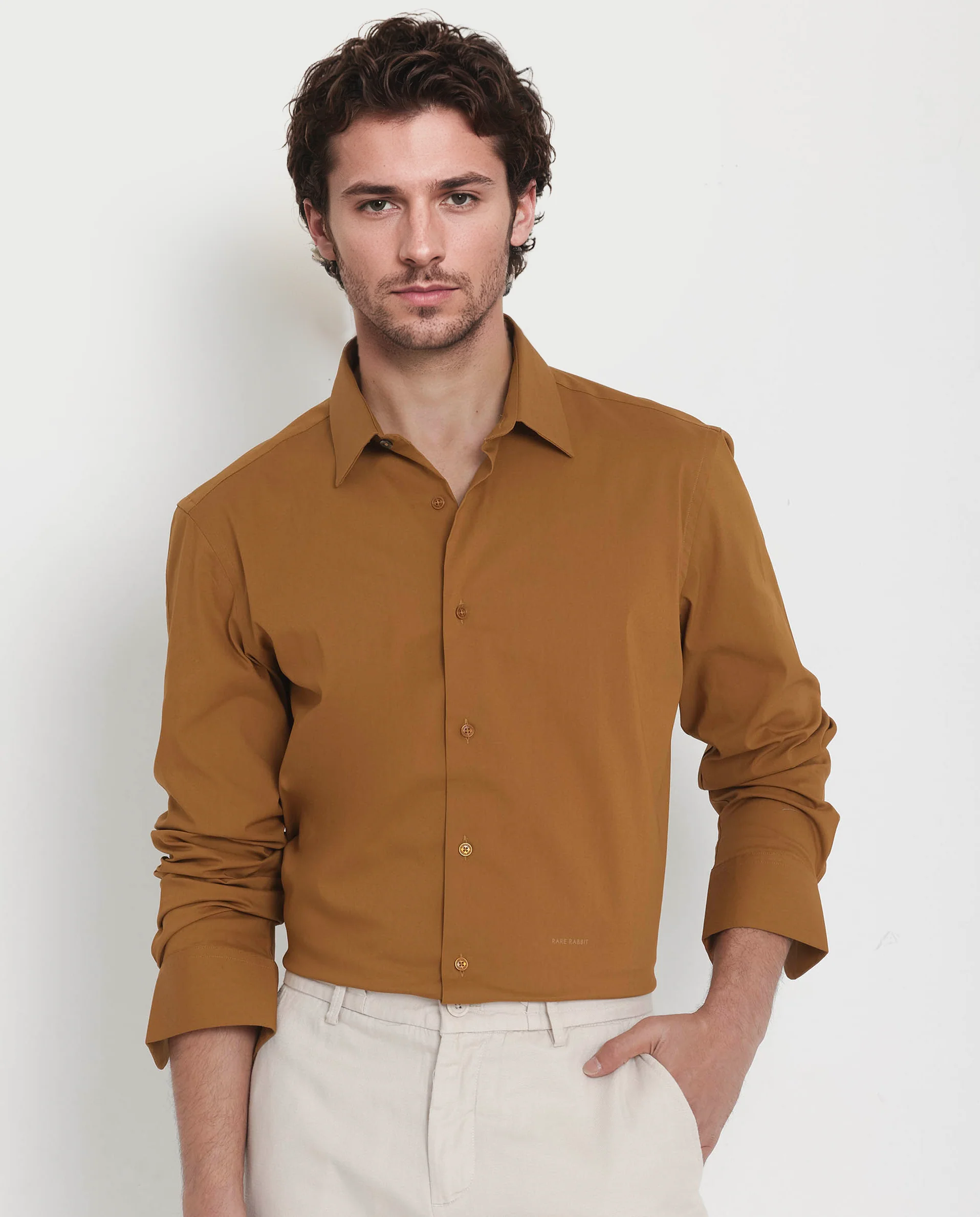 Rare Rabbit Men's Bendict Mustard Cotton Plain Regular Fit Full Sleeve Collared Shirt - Image 3