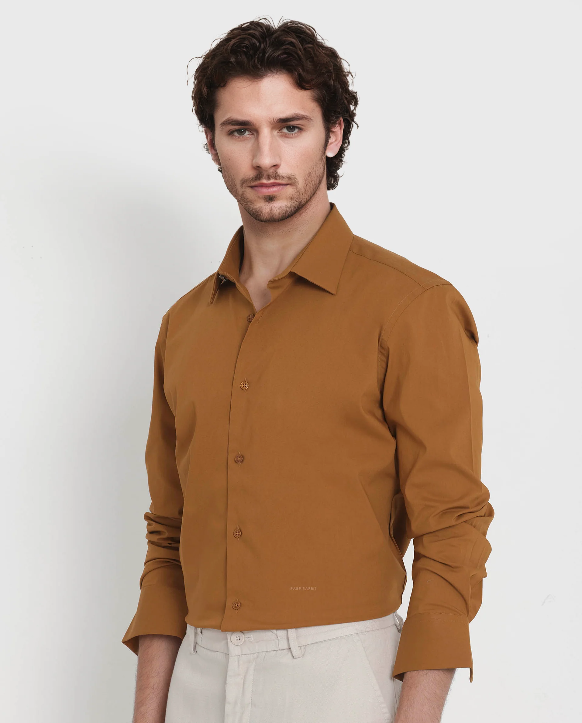 Rare Rabbit Men's Bendict Mustard Cotton Plain Regular Fit Full Sleeve Collared Shirt - Image 6