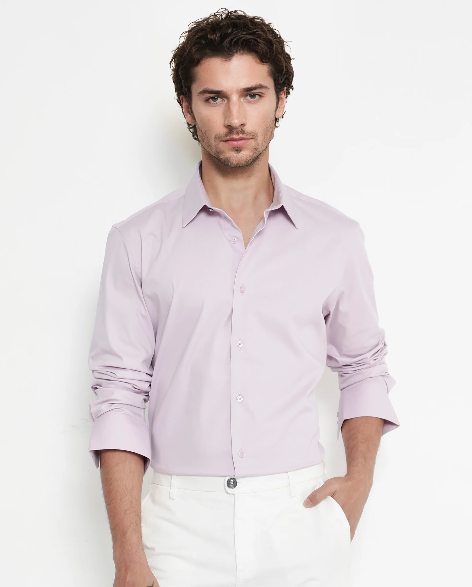 Rare Rabbit Men's Bendict Pastel Pink Cotton Plain Regular Fit Full Sleeve Collared Shirt - Image 3