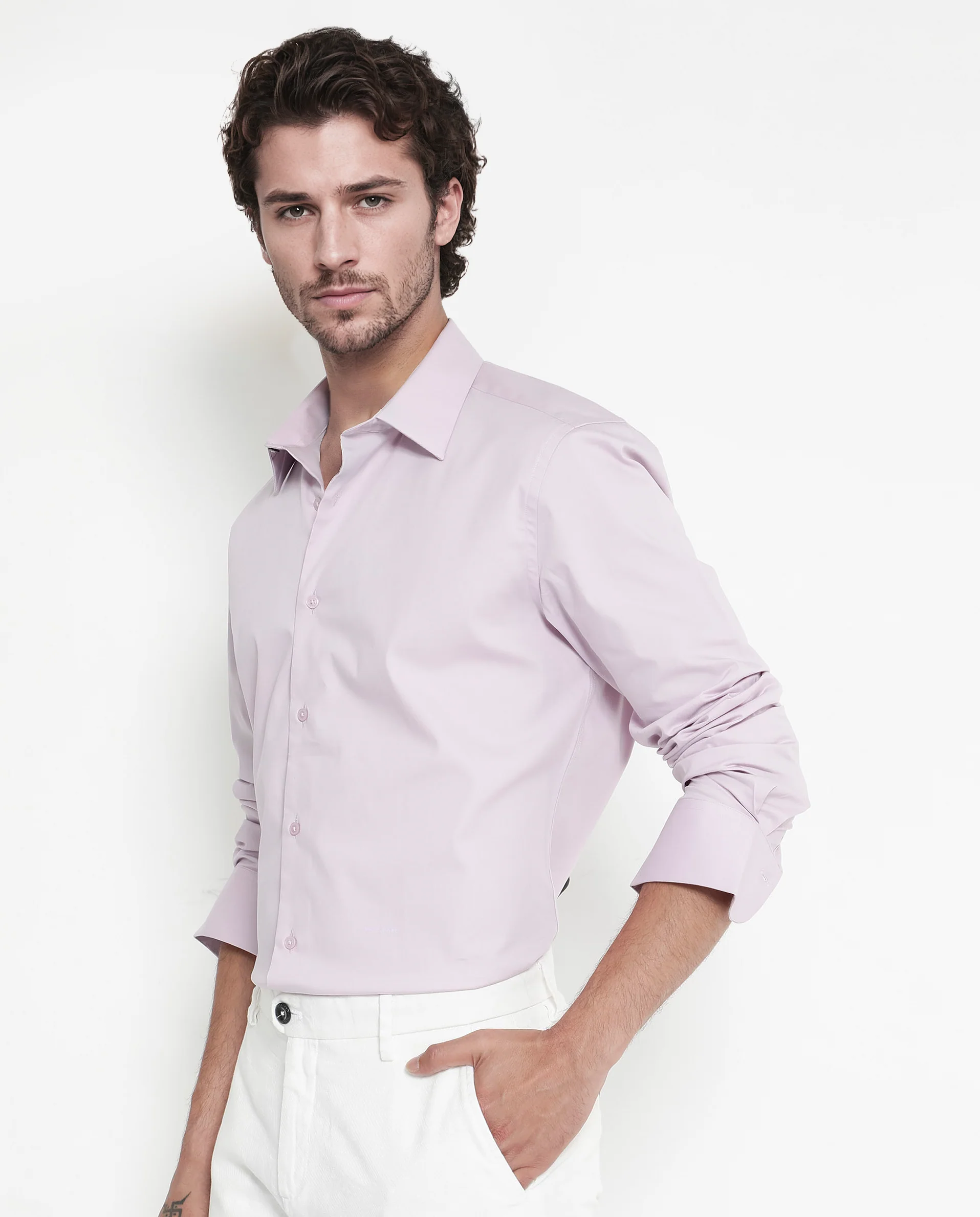 Rare Rabbit Men's Bendict Pastel Pink Cotton Plain Regular Fit Full Sleeve Collared Shirt - Image 5