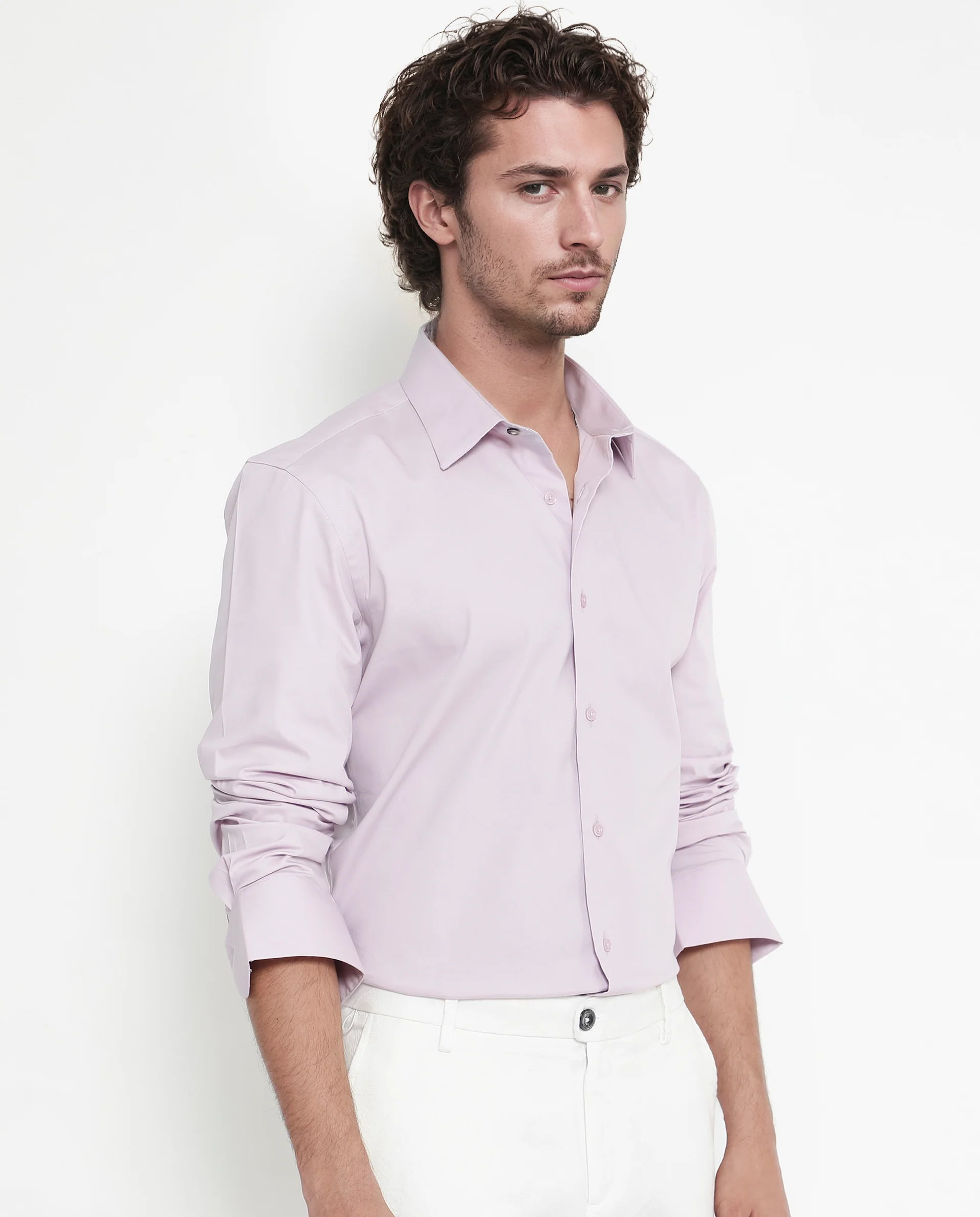 Rare Rabbit Men's Bendict Pastel Pink Cotton Plain Regular Fit Full Sleeve Collared Shirt - Image 6