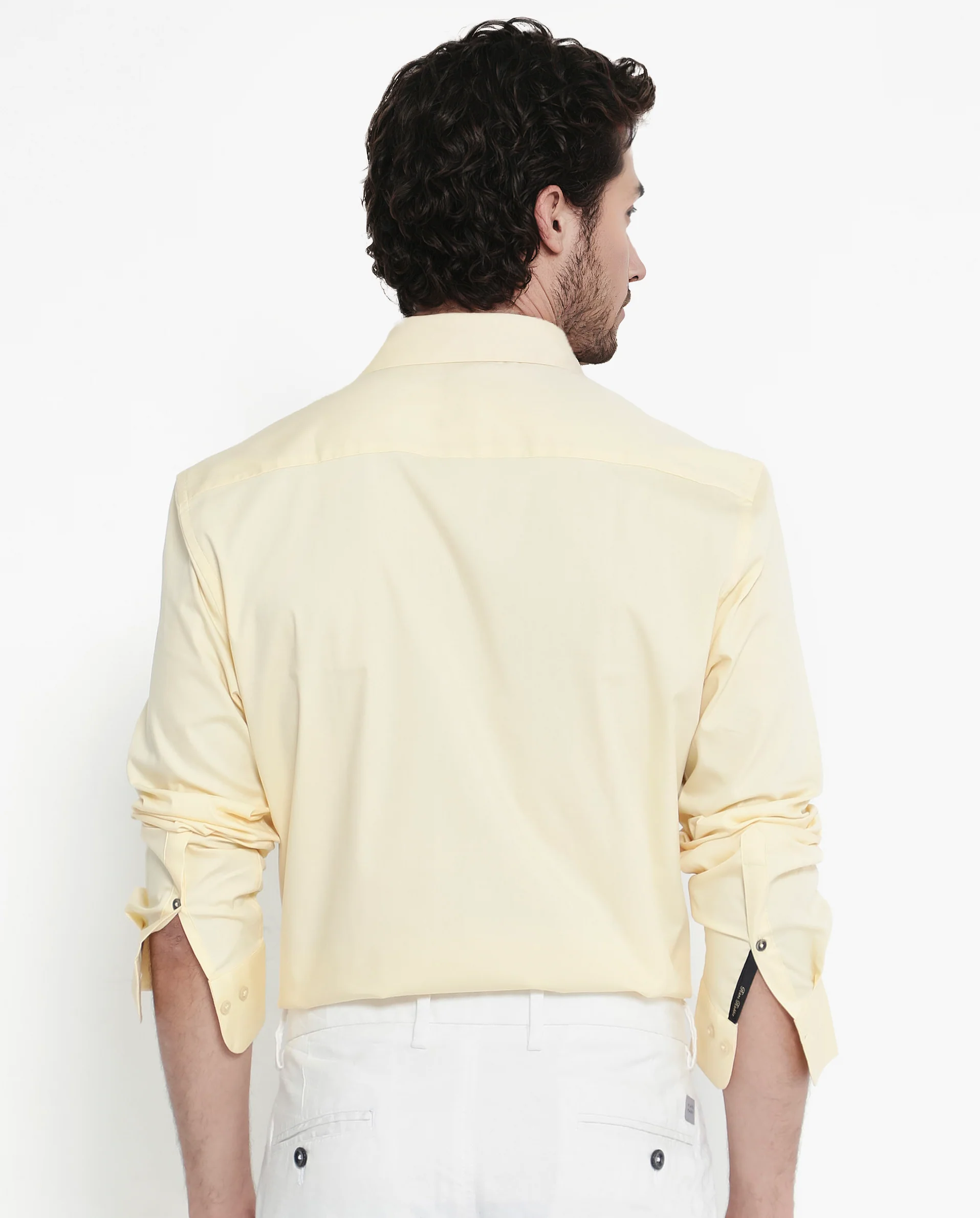Rare Rabbit Men's Bendict Pastel Yellow Cotton Plain Regular Fit Full Sleeve Collared Shirt - Image 7