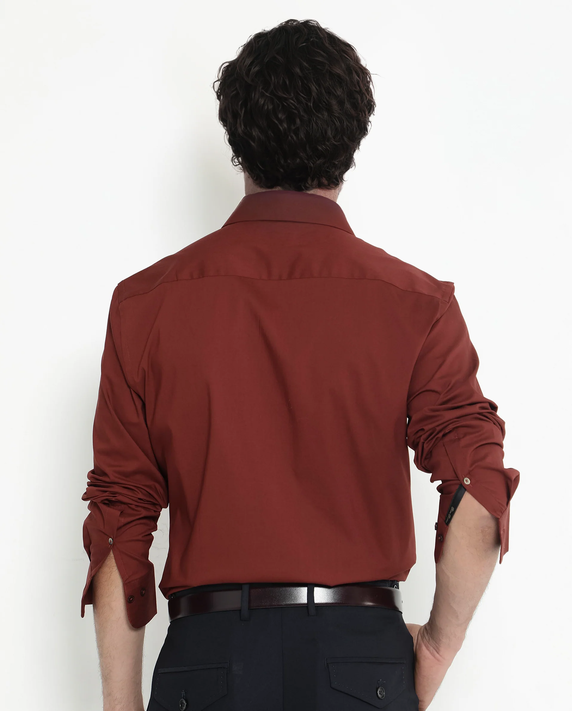 Rare Rabbit Men's Bendict Rust Cotton Plain Regular Fit Full Sleeve Collared Shirt - Image 5