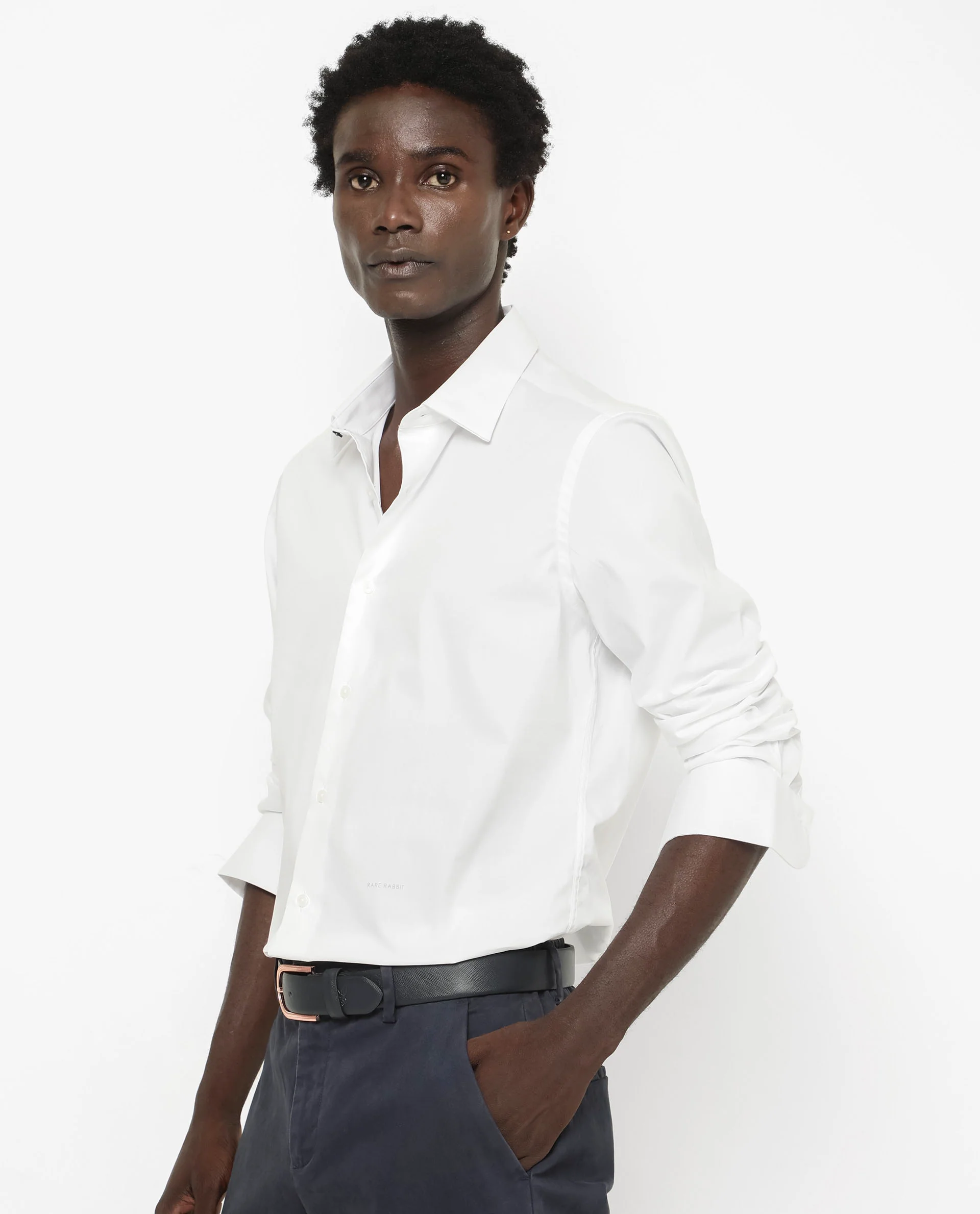 Rare Rabbit Men's Benedict White Cotton Plain Regular Fit Full Sleeve Collared Shirt - Image 7
