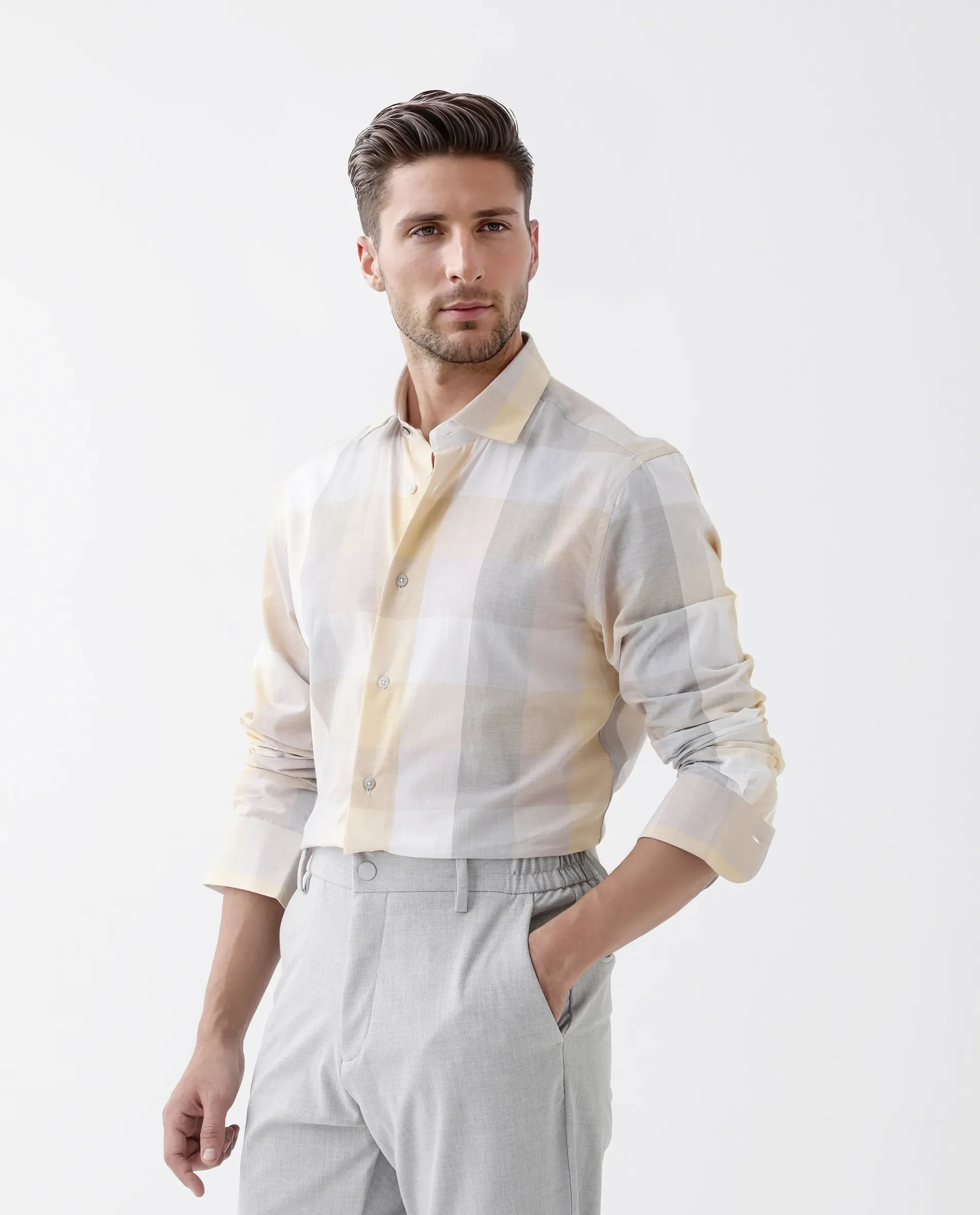Rare Rabbit Men's Bene Multi Cotton Checked Print Regular Fit Full Sleeve Collared Shirt - Image 3