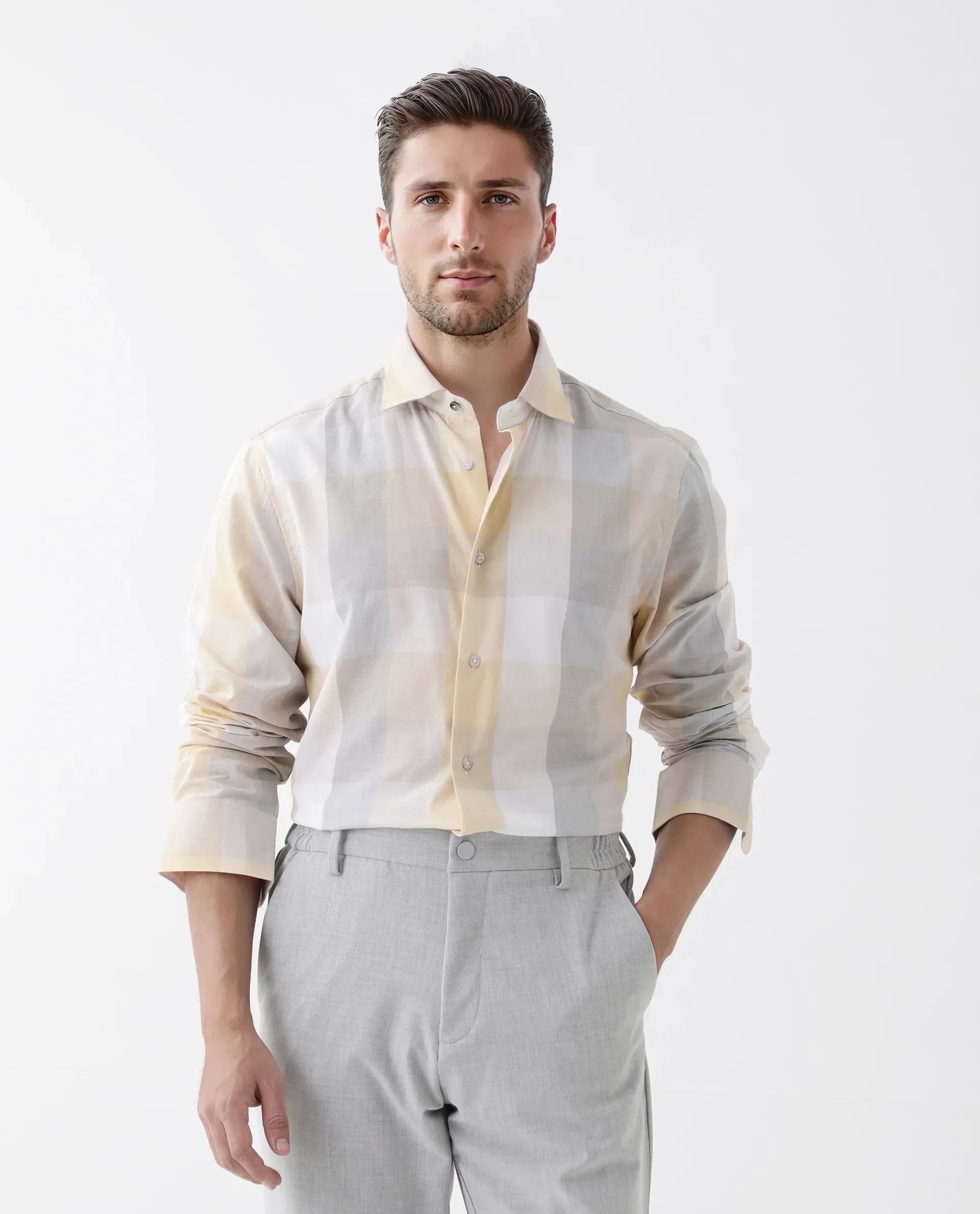 Rare Rabbit Men's Bene Multi Cotton Checked Print Regular Fit Full Sleeve Collared Shirt - Image 4