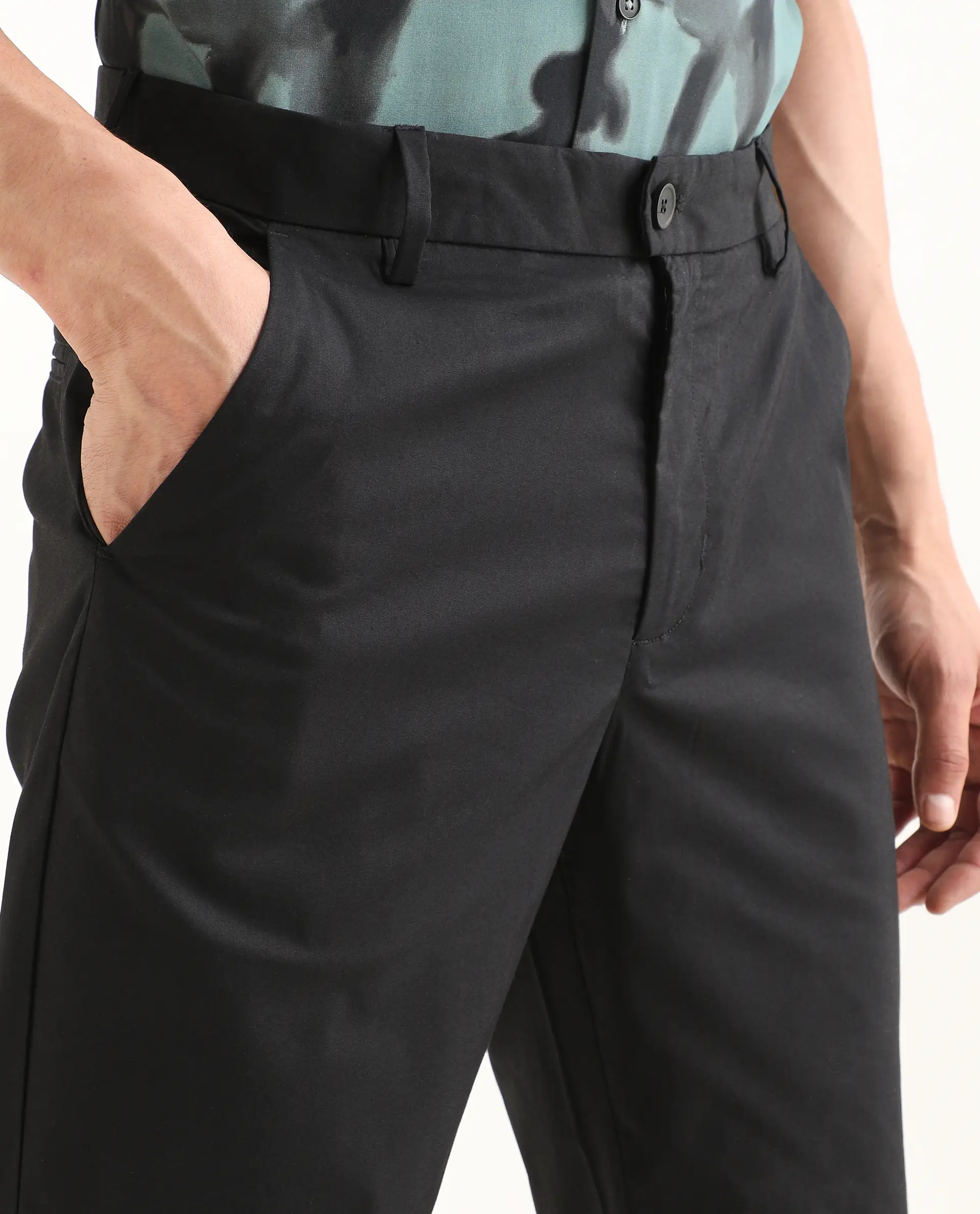 Rare Rabbit Men Bene Black Cotton Blend Fabric Button Closure Straight Fit Plain Trouser - Image 3